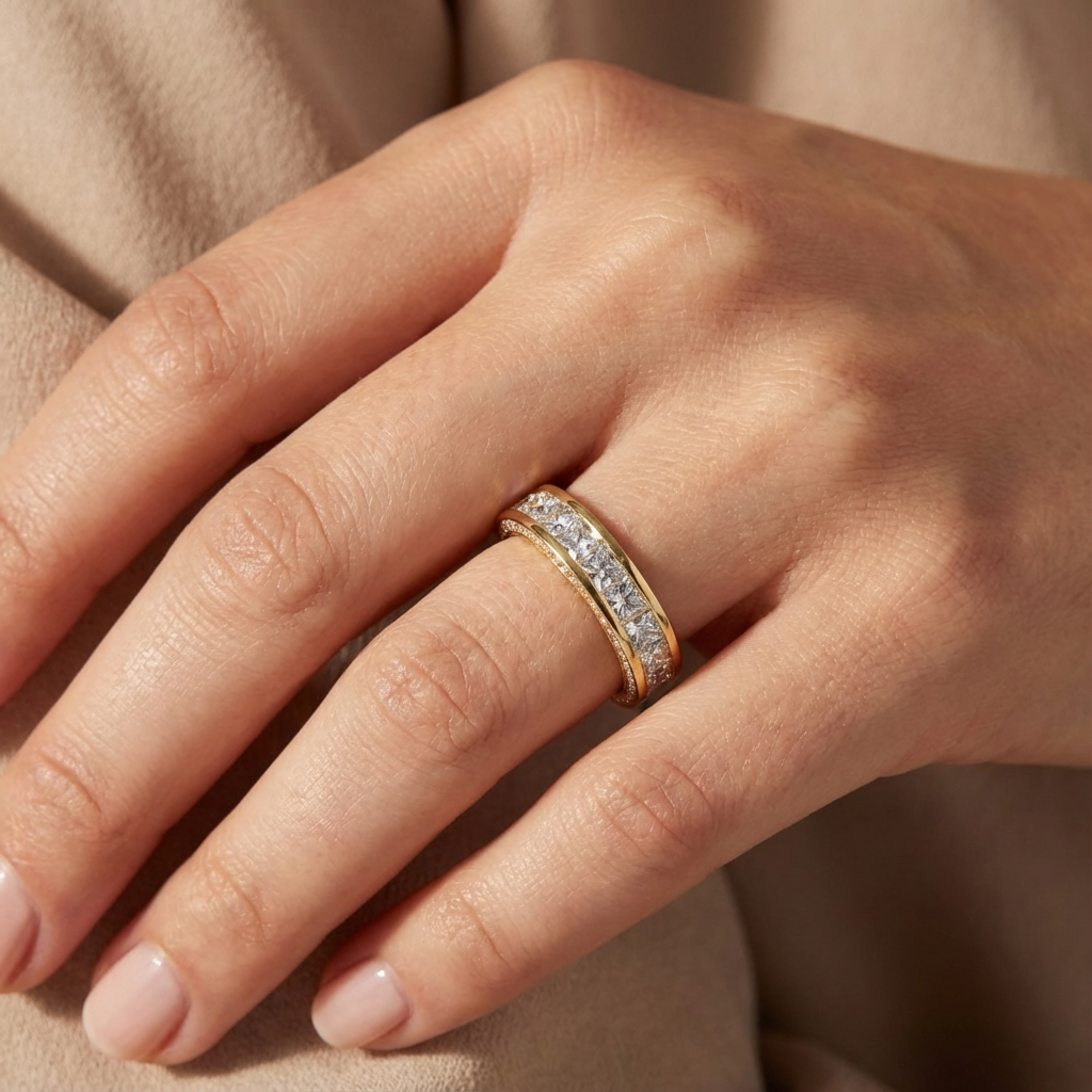 'Apollo' Channel-Set Lab Diamond Princess Cut & Pavé Ring