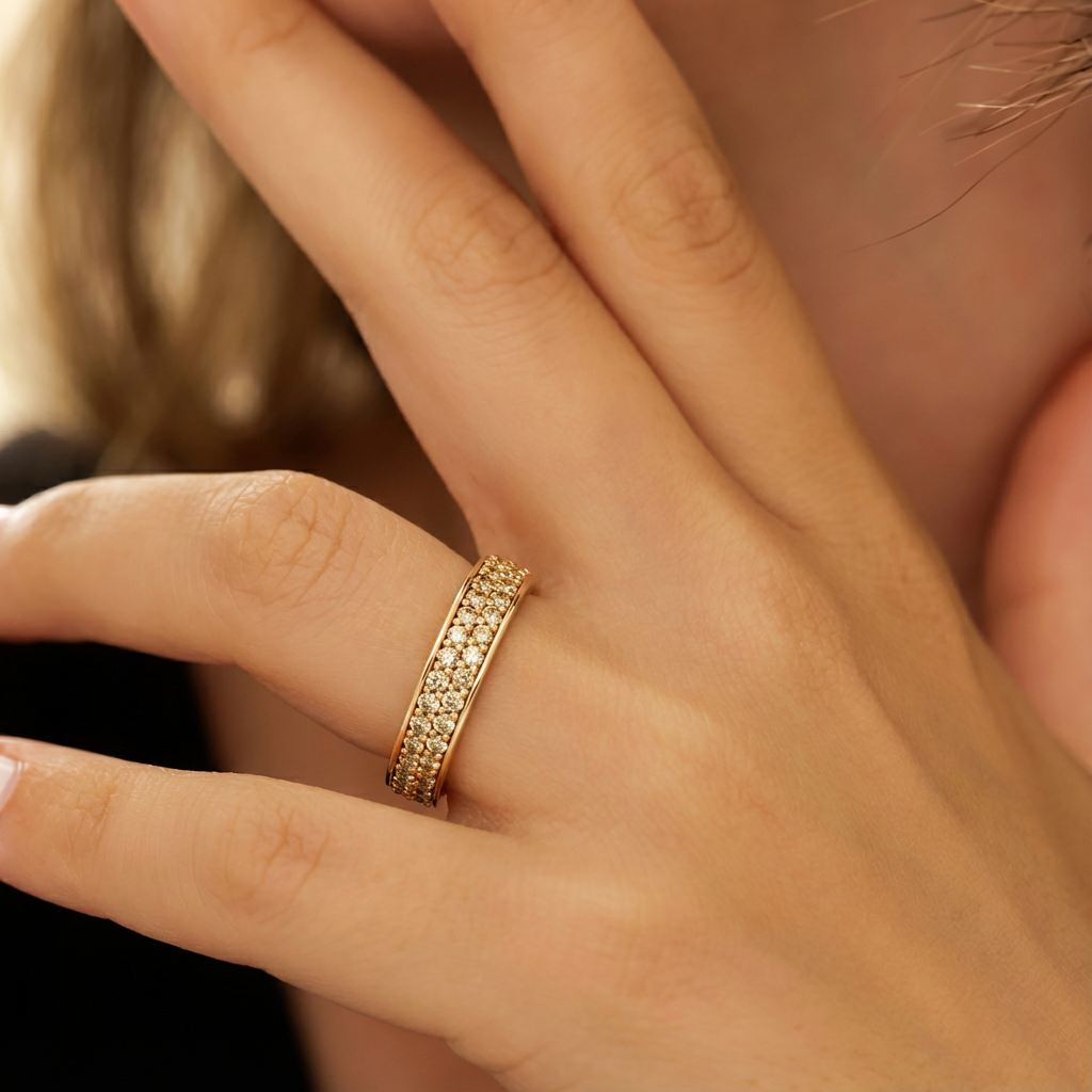 'Diana' Fancy Champagne Natural Diamond Dual Pavé, Eternity Band