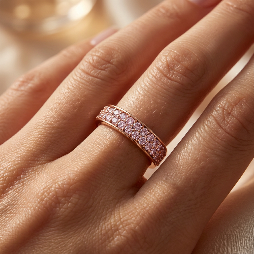 'Diana' Fancy Intense Pink Lab Diamond Dual Pavé, Eternity Band