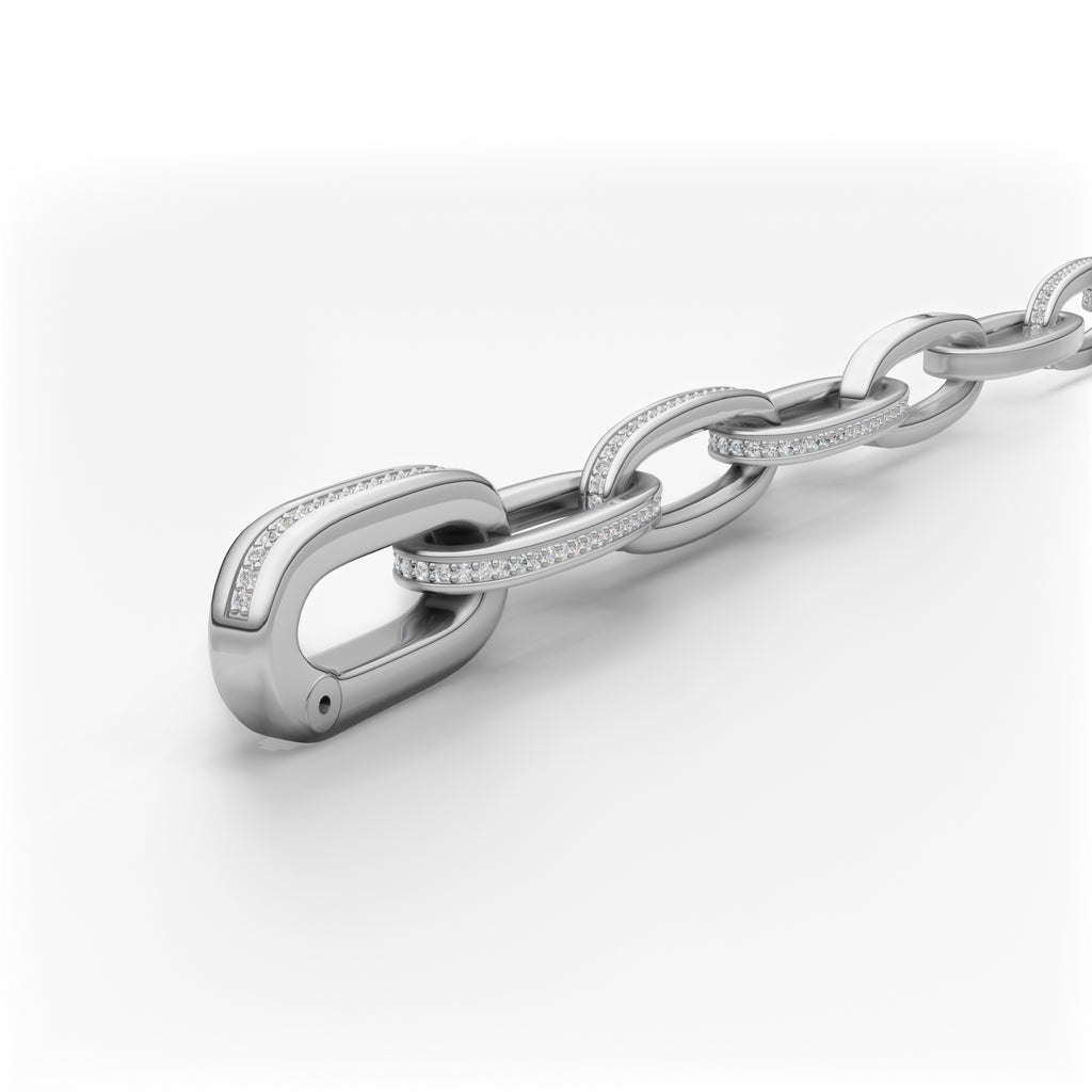 'Diana' Lab Diamond Pavé & High Polish, Semi-set Small Link Bracelet