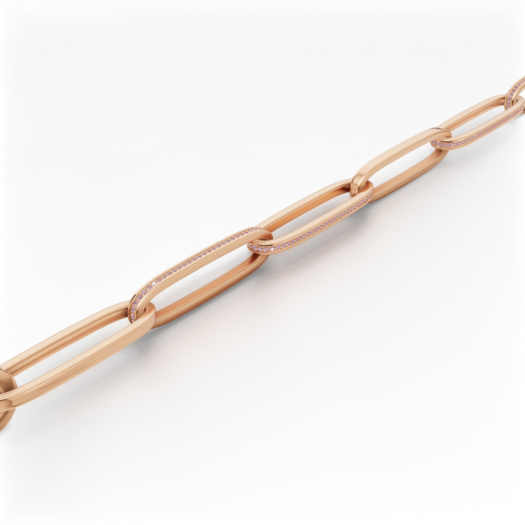 'Diana' Fancy Intense Pink Lab Diamond Pavé & High Polish, Semi-set Large Link Bracelet