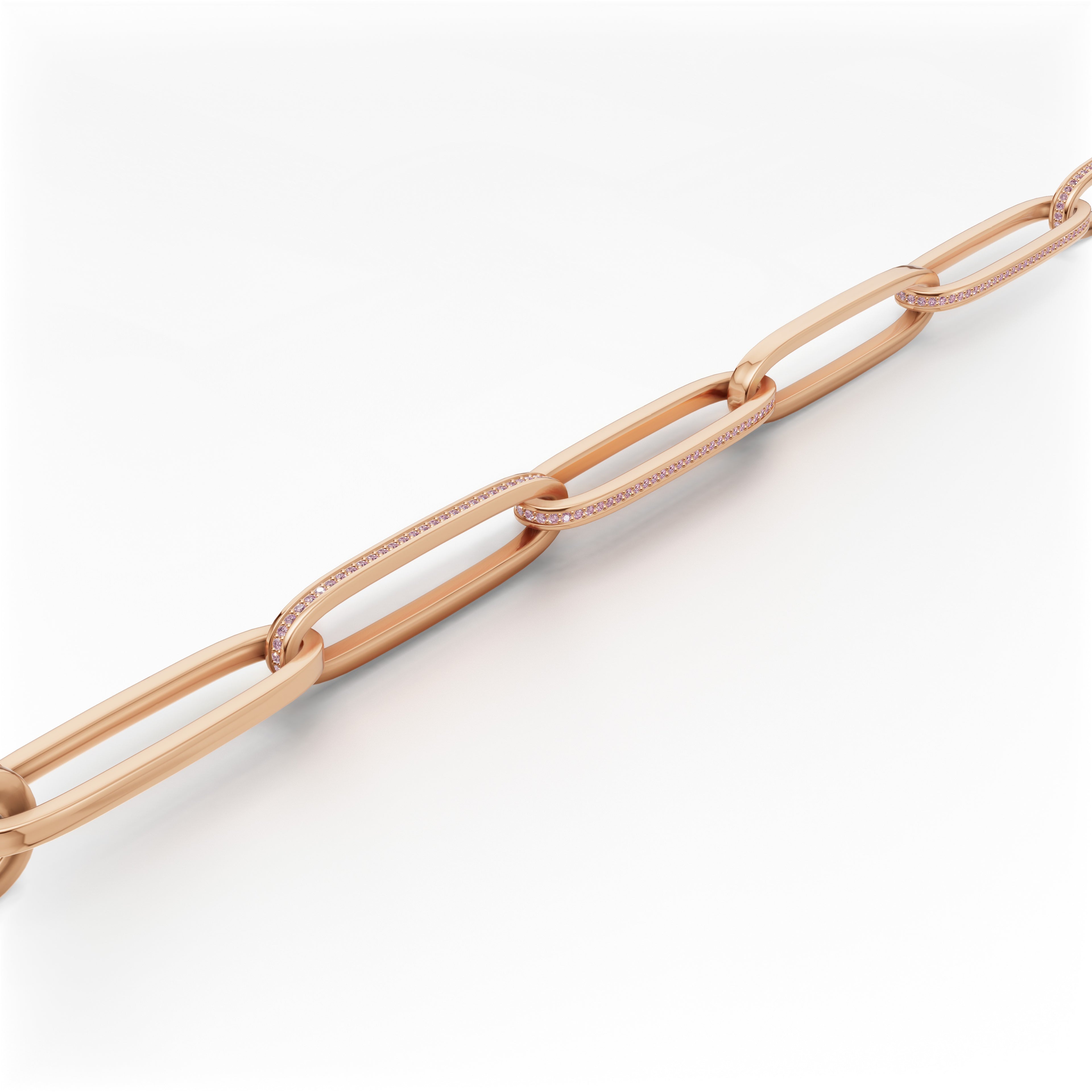 'Diana' Fancy Intense Pink Lab Diamond Pavé & High Polish, Semi-set Large Link Bracelet