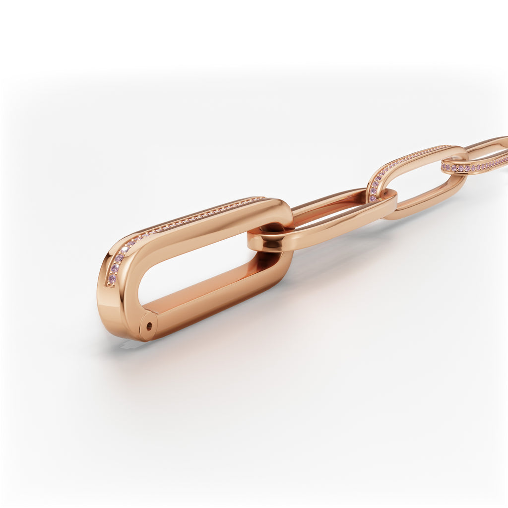 'Diana' Fancy Intense Pink Lab Diamond Pavé & High Polish, Semi-set Large Link Bracelet