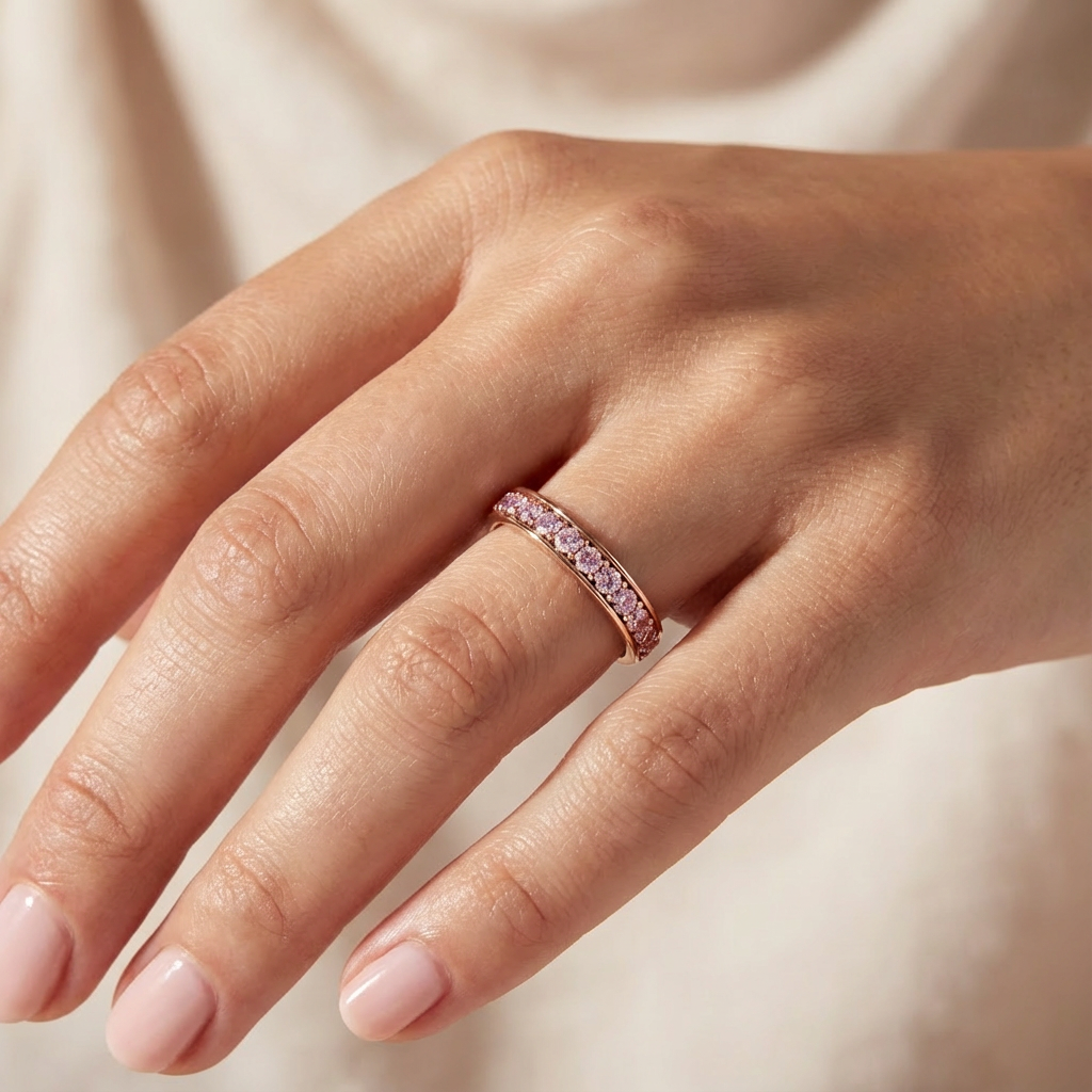 'Diana' Fancy Intense Pink Lab Diamond Pavé, Eternity Band