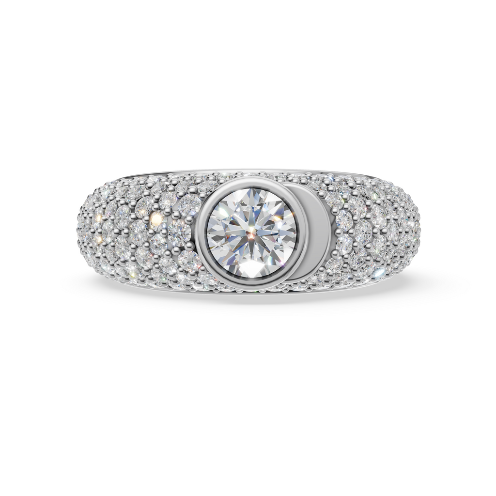 'Artemis' Dome Bombé Lab Diamond Round Brilliant Cut & Pavé Ring