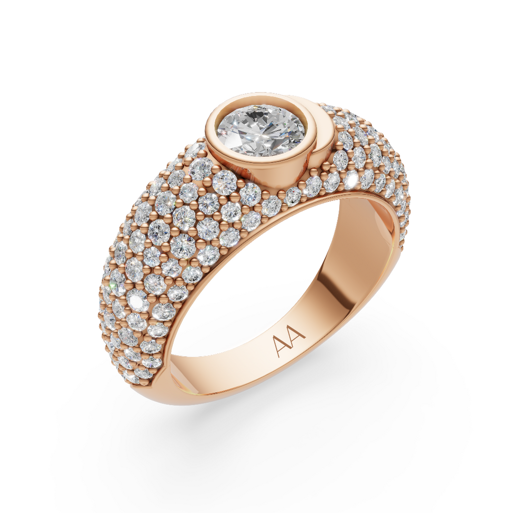 'Artemis' Dome Bombé Lab Diamond Round Brilliant Cut & Pavé Ring