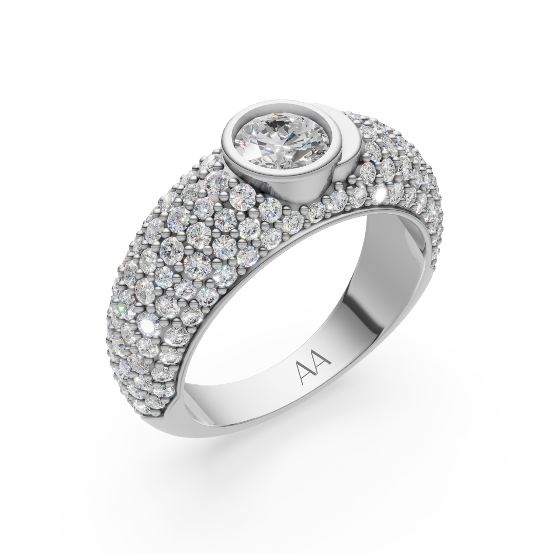 'Artemis' Dome Bombé Lab Diamond Round Brilliant Cut & Pavé Ring