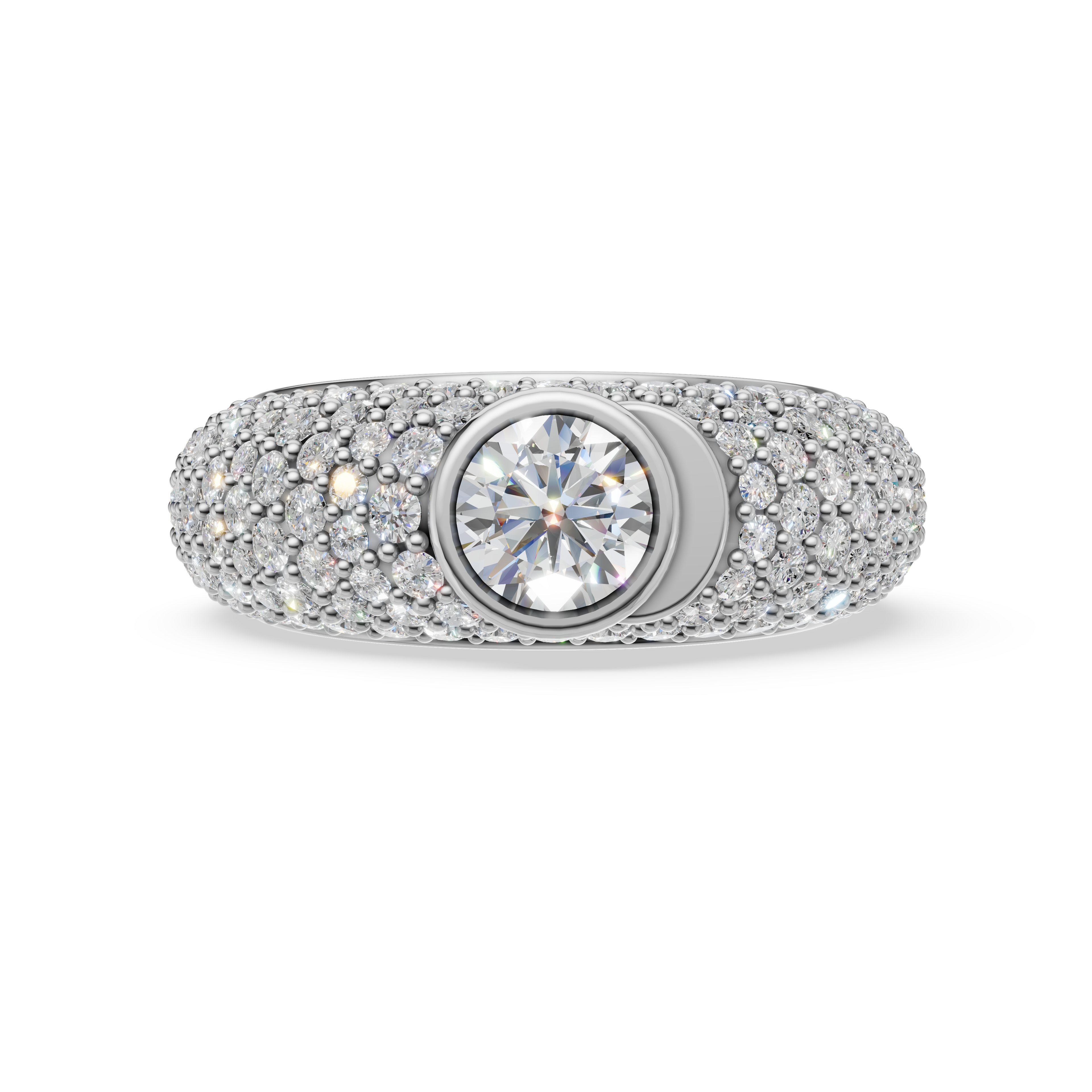 'Artemis' Dome Bombé Lab Diamond Round Brilliant Cut & Pavé Ring
