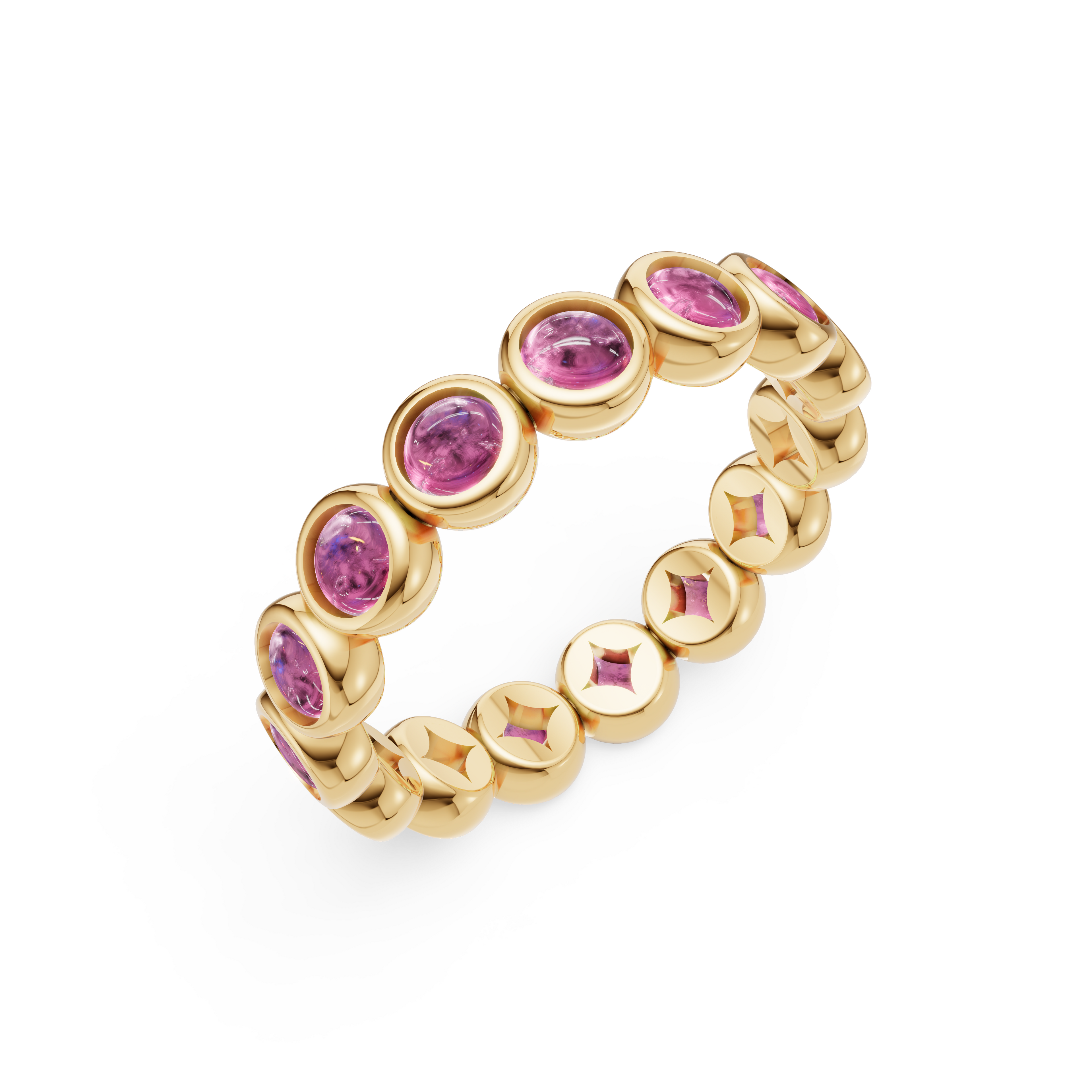 Desert Rose Bezel-Set Pink Tourmaline Cabochon Eternity Band
