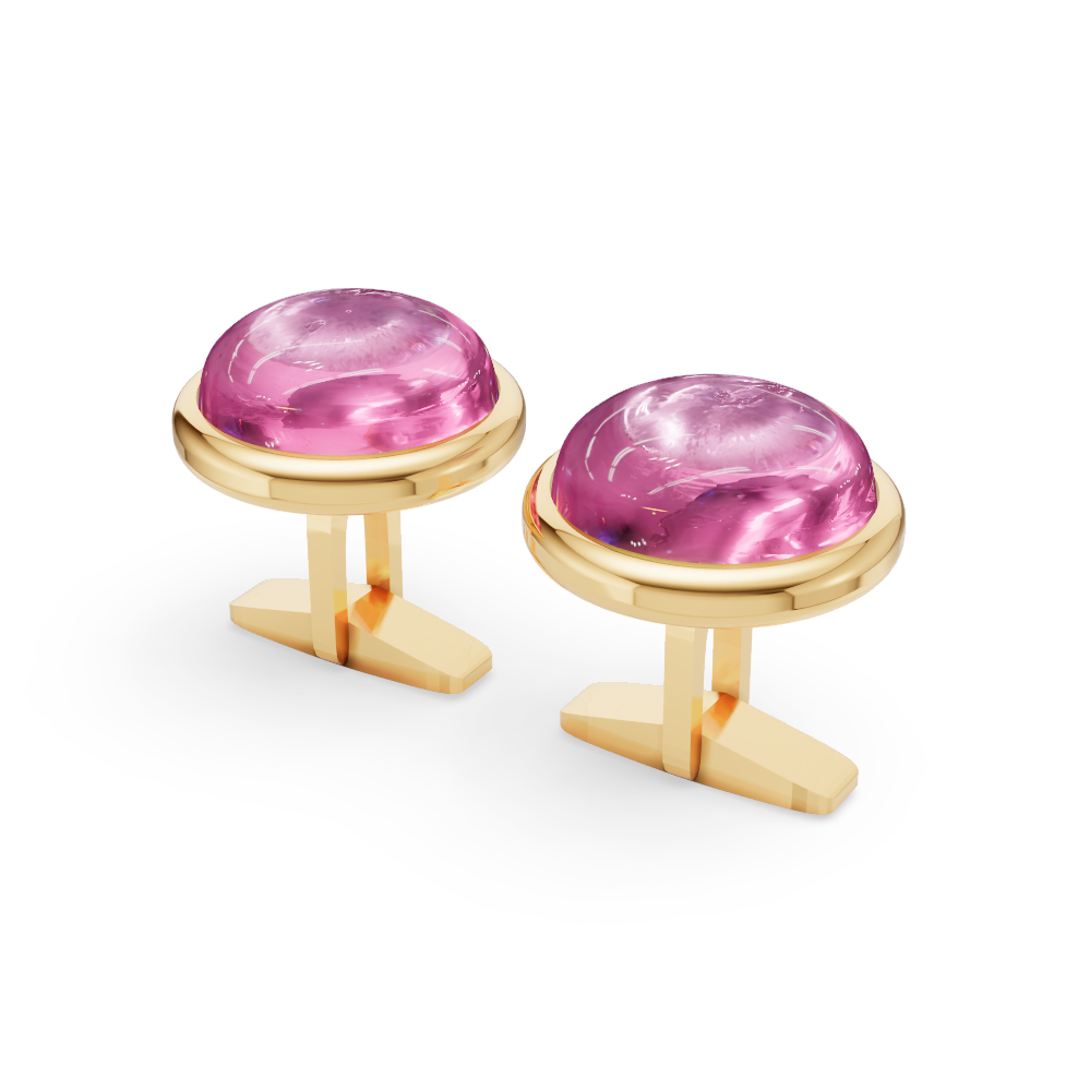 Desert Rose 6.00 TCW Bezel-Set Natural Pink Tourmaline Cabochon Cufflinks