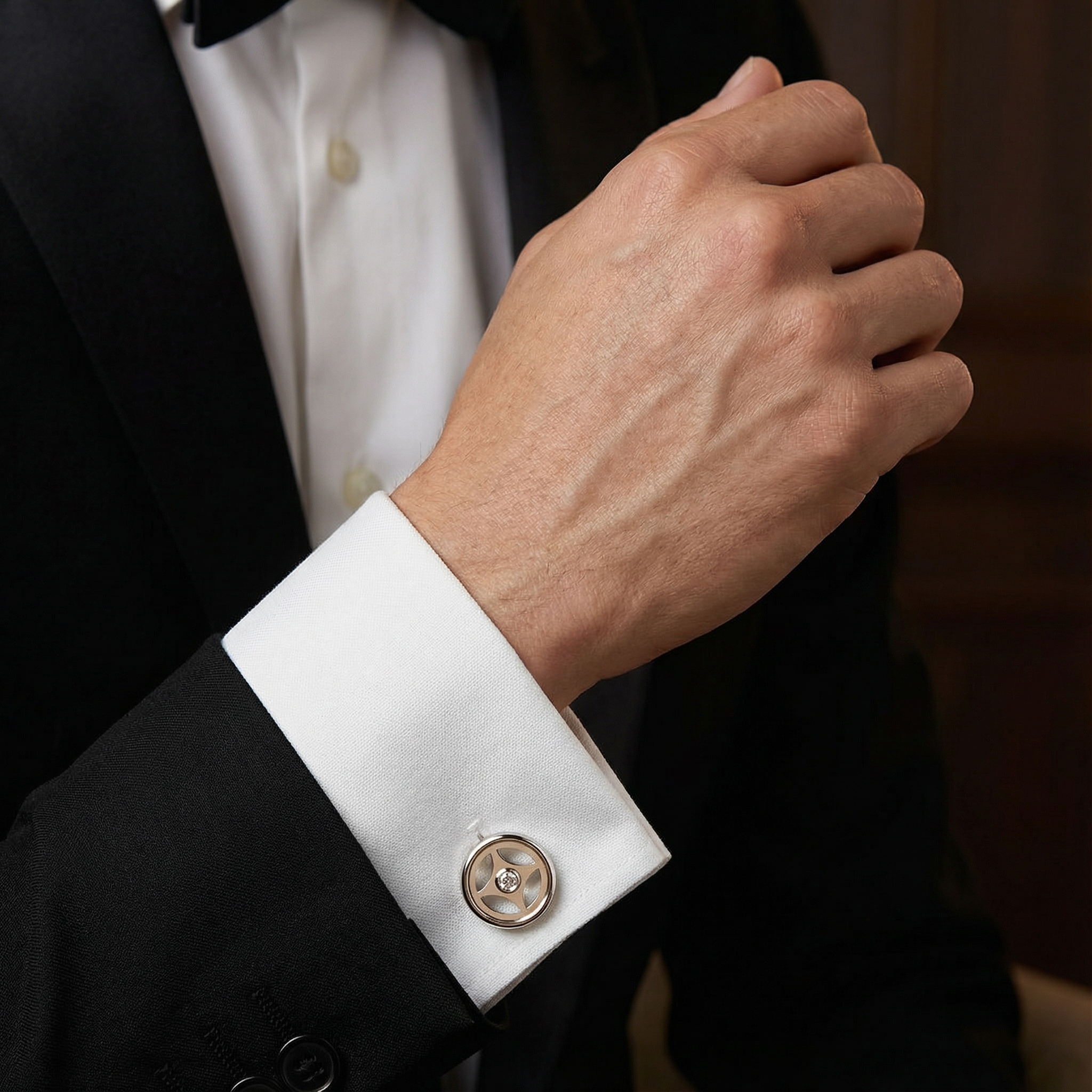 MCM Bezel-Set Round Brilliant Cut Lab Diamond 'Breeze Block' Cufflinks