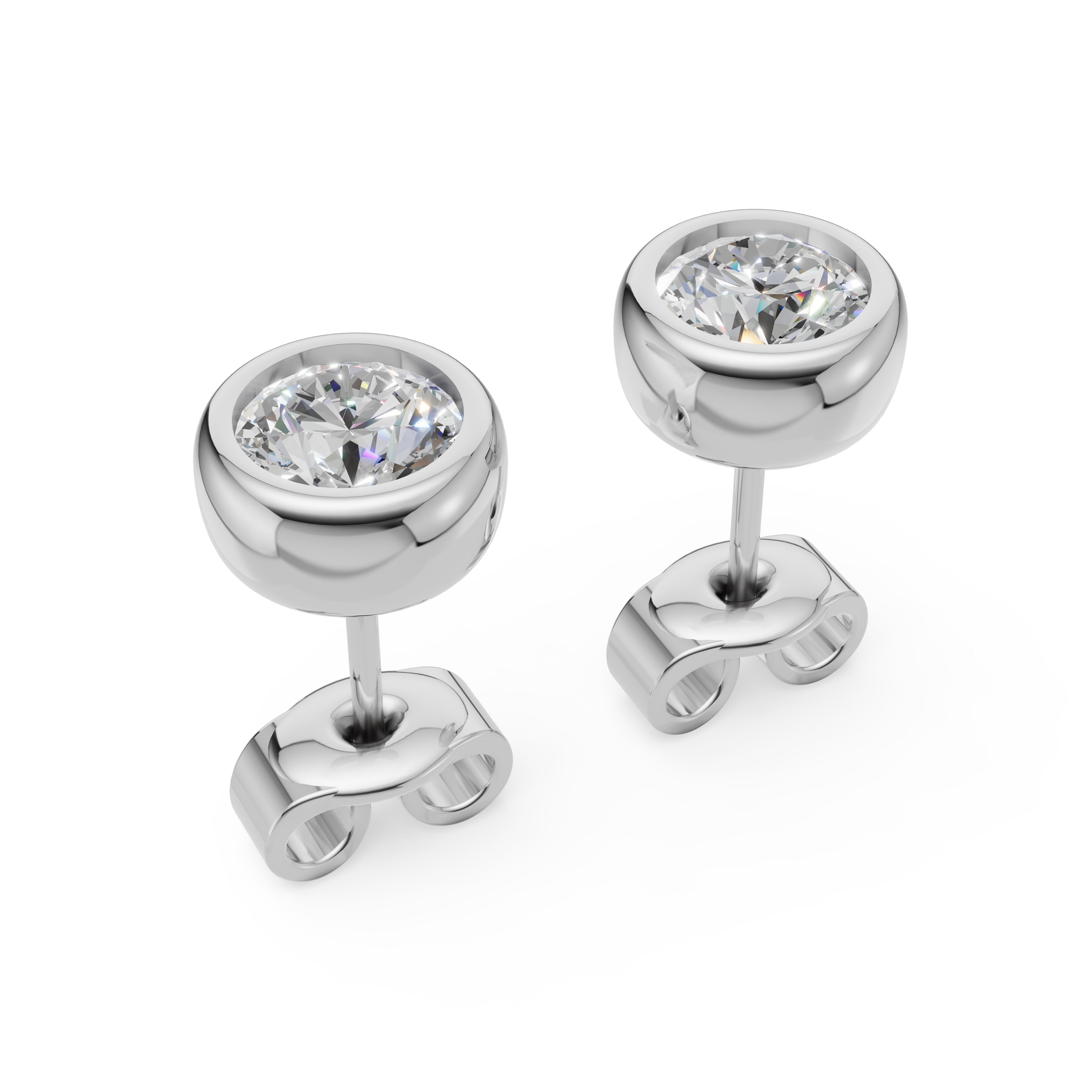 MCM Bezel-Set Round Brilliant Cut Lab Diamond Stud Earrings