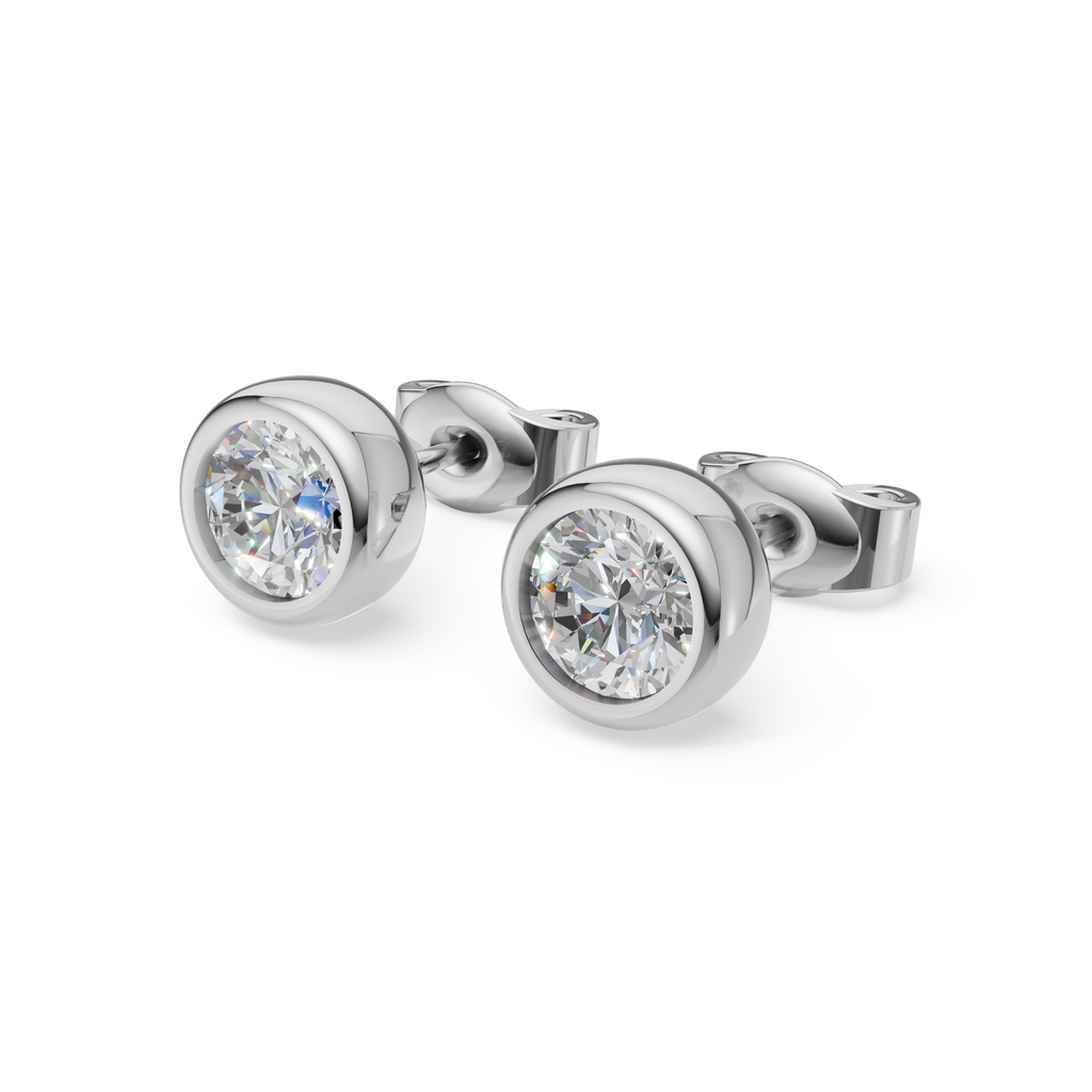 MCM Bezel-Set Round Brilliant Cut Lab Diamond Stud Earrings