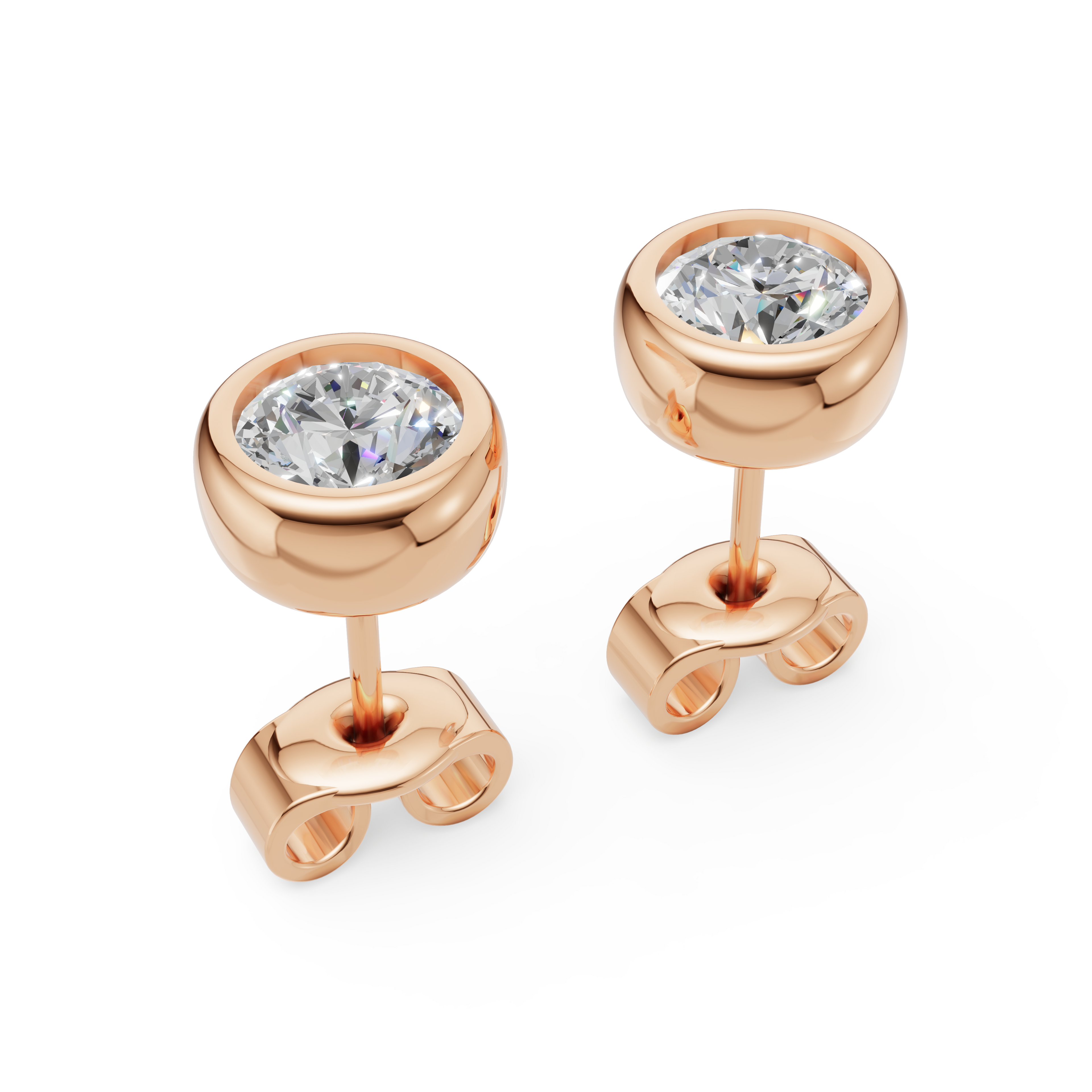 MCM Bezel-Set Round Brilliant Cut Lab Diamond Stud Earrings