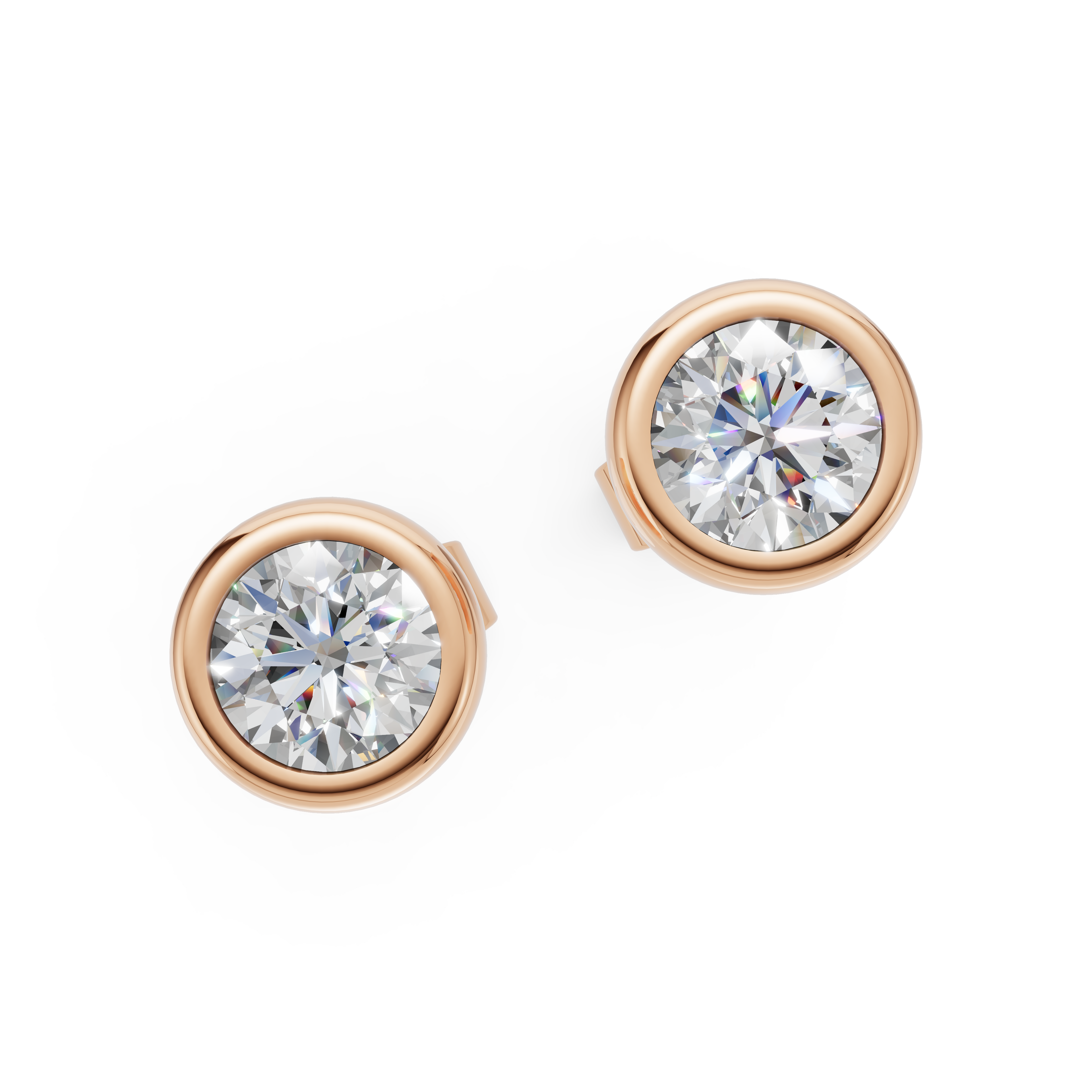 MCM Bezel-Set Round Brilliant Cut Lab Diamond Stud Earrings