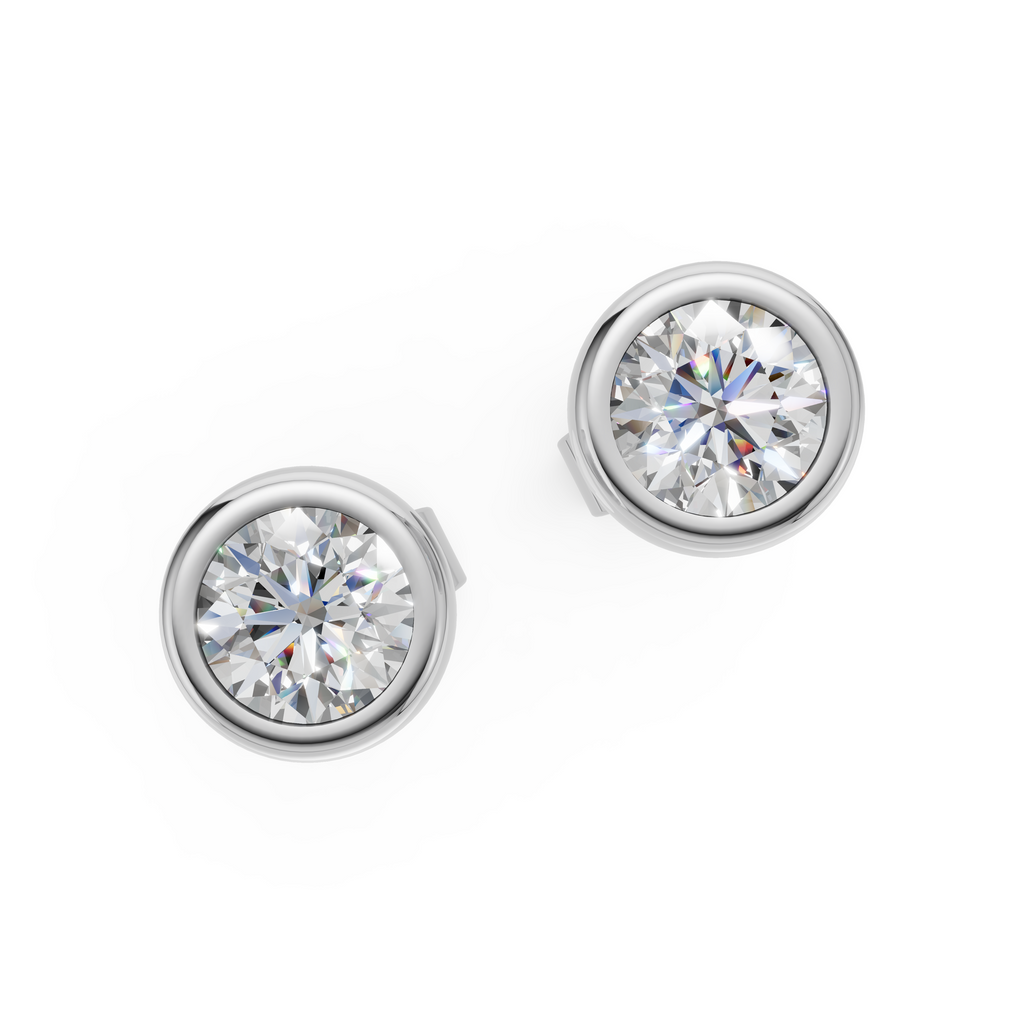 MCM Bezel-Set Round Brilliant Cut Lab Diamond Stud Earrings