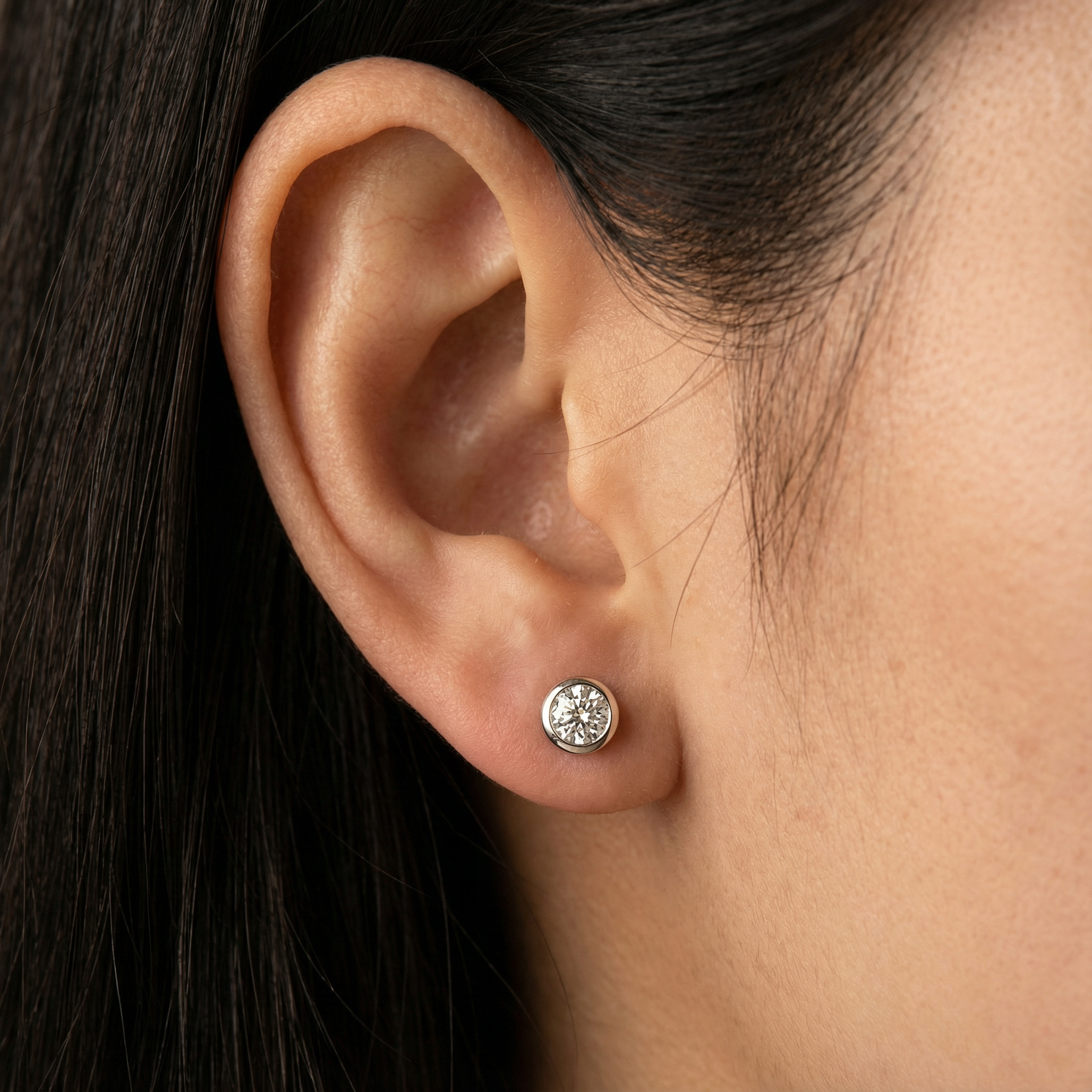 MCM Bezel-Set Round Brilliant Cut Lab Diamond Stud Earrings