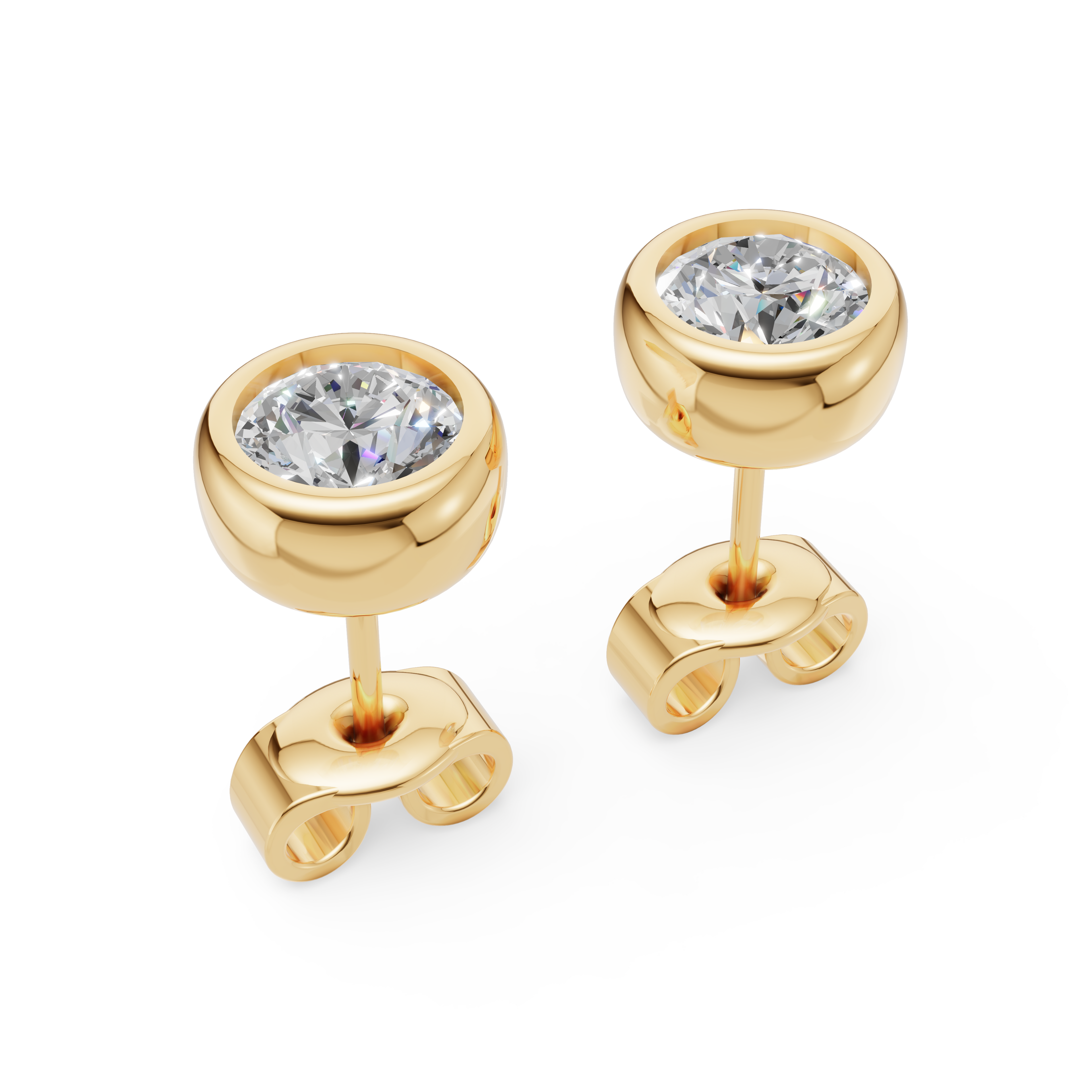 MCM Bezel-Set Round Brilliant Cut Lab Diamond Stud Earrings