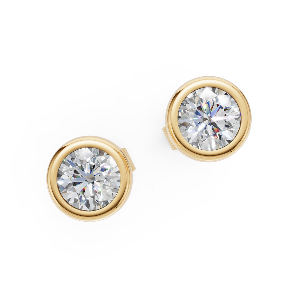 MCM Bezel-Set Round Brilliant Cut Lab Diamond Stud Earrings