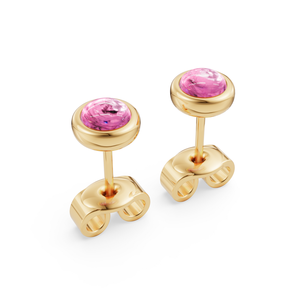Desert Rose Bezel-Set Pink Tourmaline Cabochon Stud Earrings