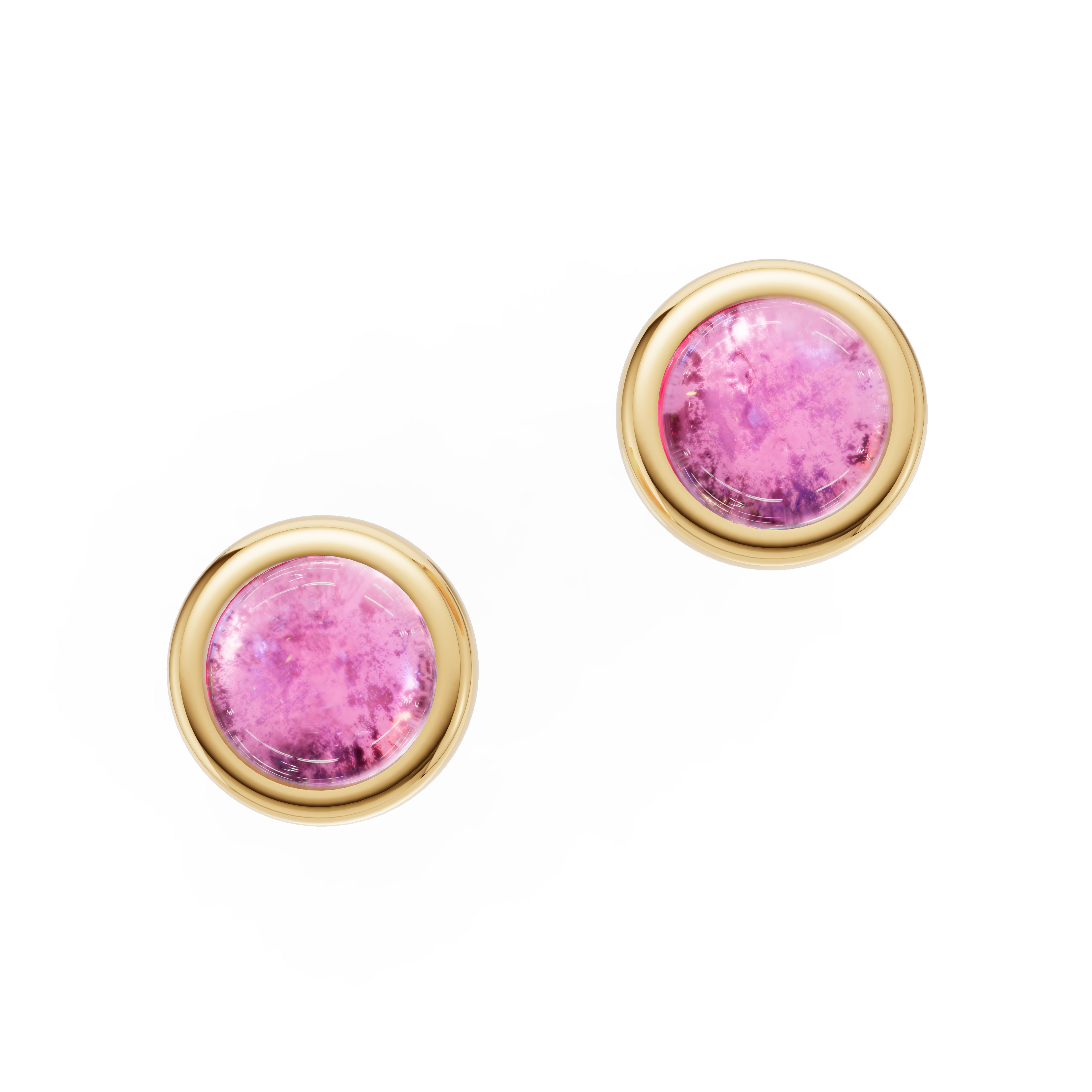 Desert Rose Bezel-Set Pink Tourmaline Cabochon Stud Earrings