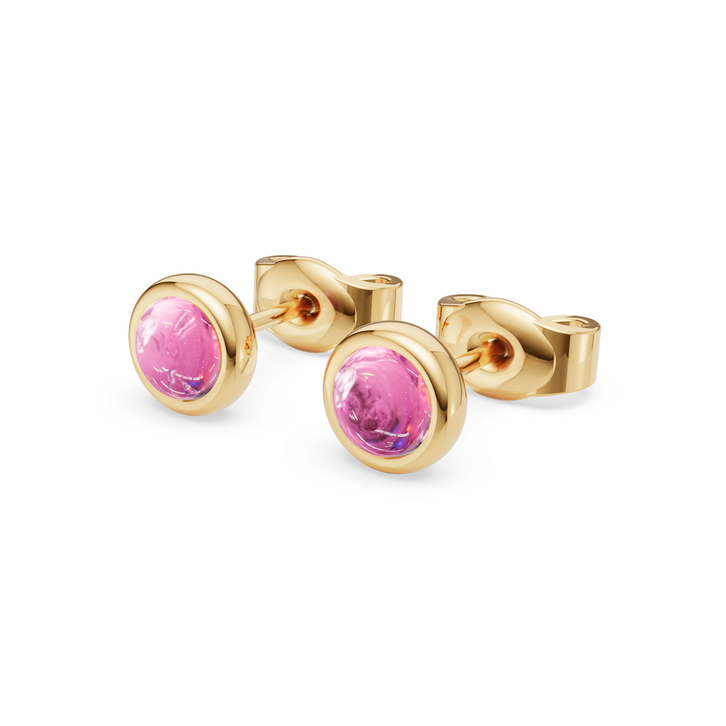 Desert Rose Bezel-Set Pink Tourmaline Cabochon Stud Earrings