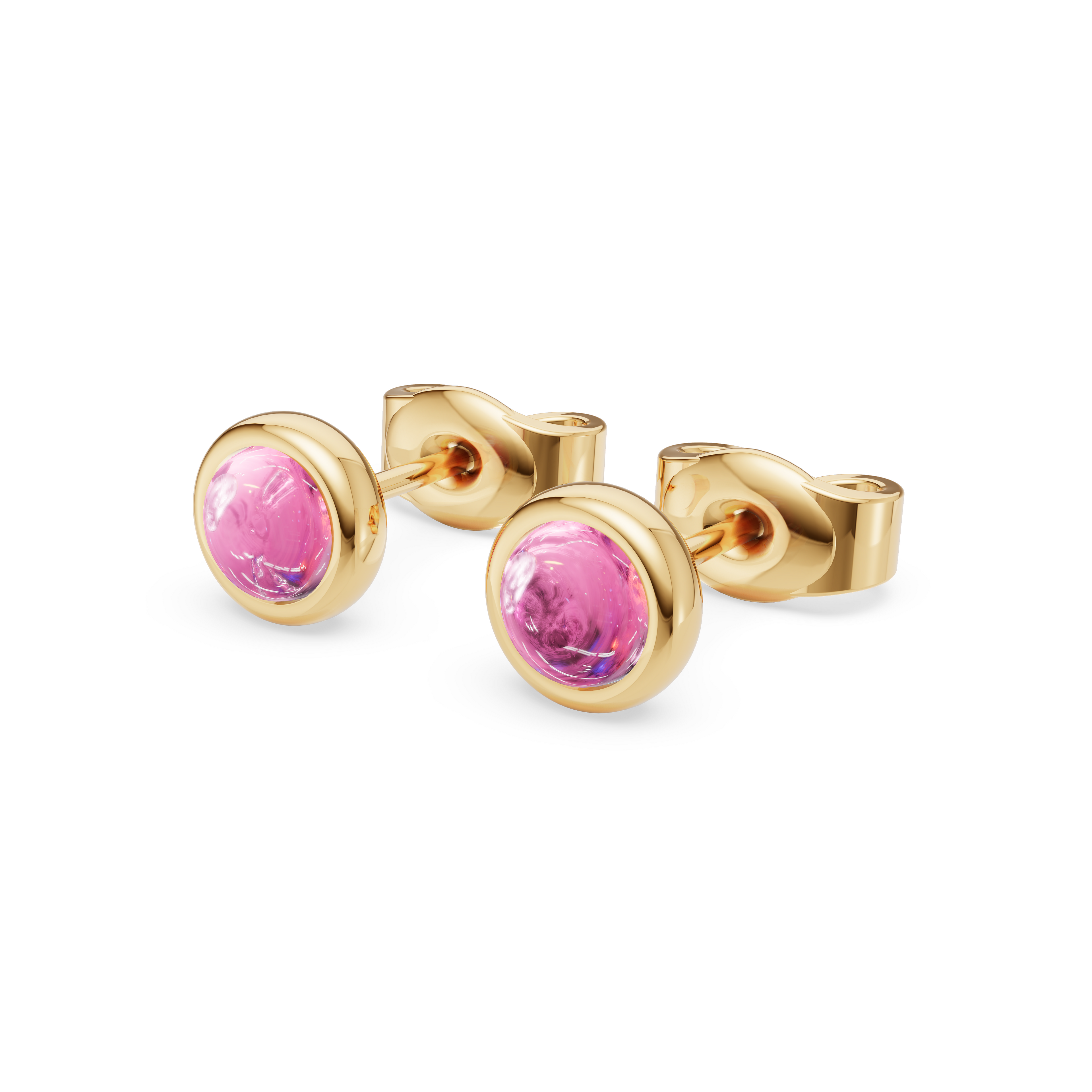 Desert Rose Bezel-Set Pink Tourmaline Cabochon Stud Earrings