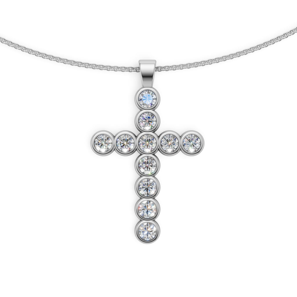 MCM 2.75 TCW, Bezel-Set Round Brilliant Cut Lab Diamond Cross Pendant Necklace