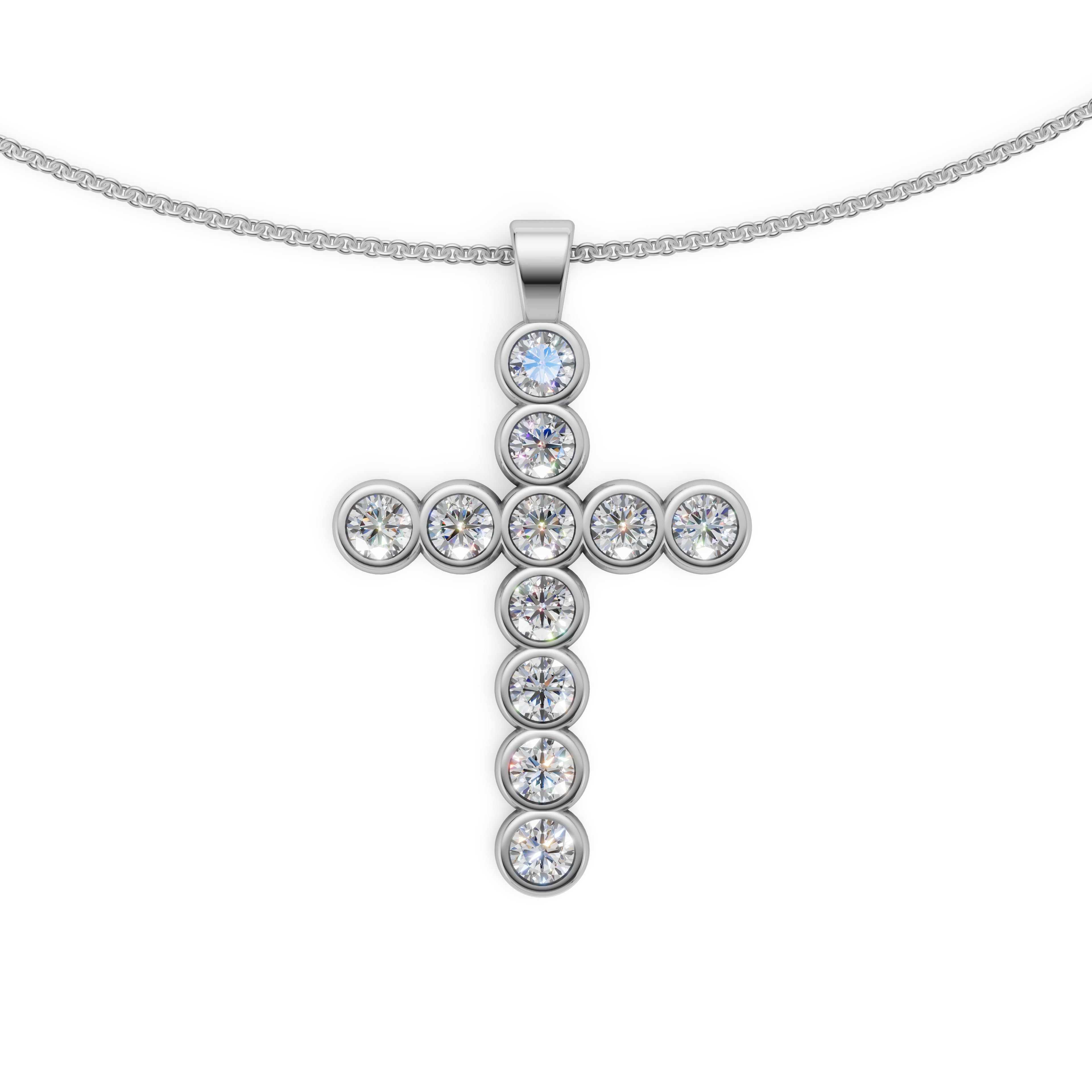 MCM 2.75 TCW, Bezel-Set Round Brilliant Cut Lab Diamond Cross Pendant Necklace