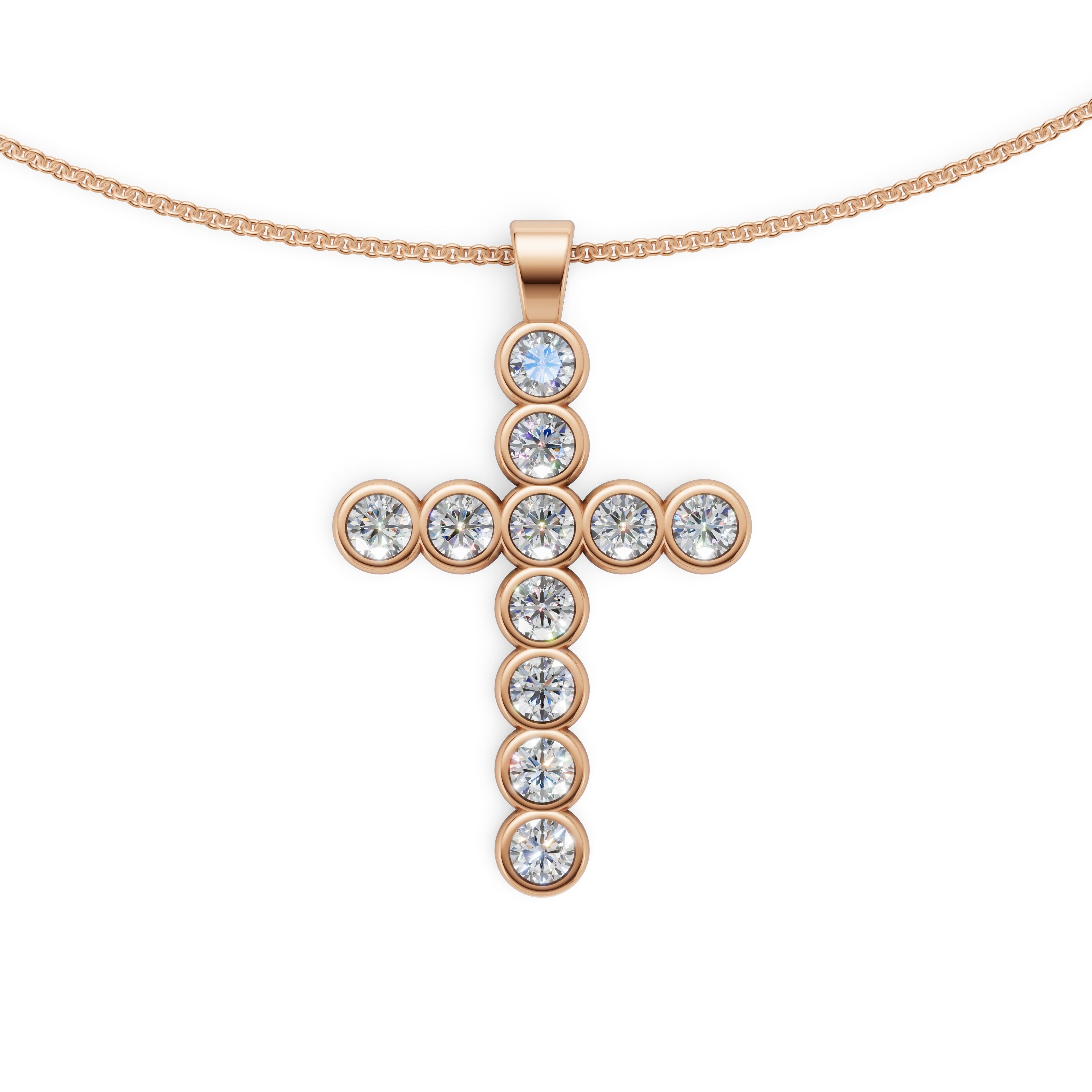 MCM 2.75 TCW, Bezel-Set Round Brilliant Cut Lab Diamond Cross Pendant Necklace