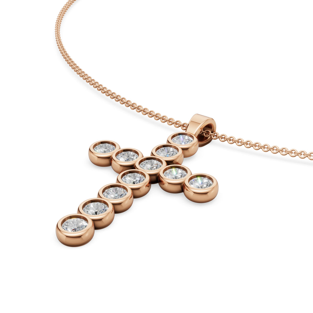 MCM 2.75 TCW, Bezel-Set Round Brilliant Cut Lab Diamond Cross Pendant Necklace