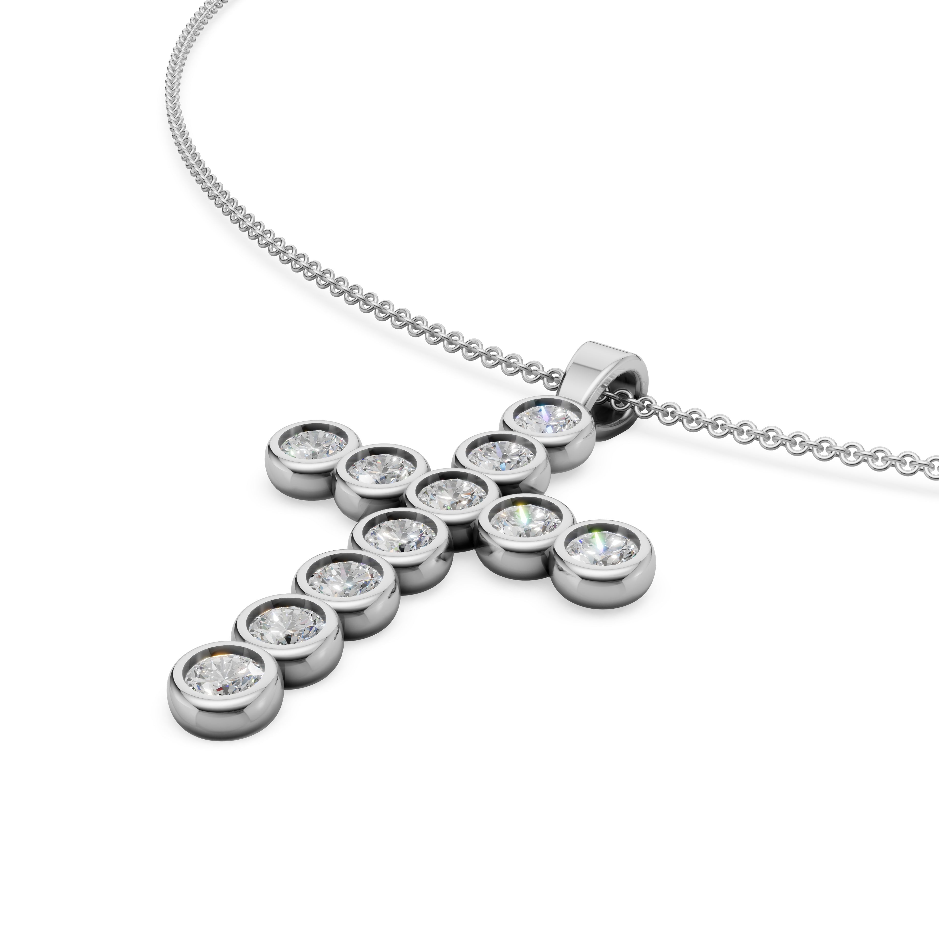 MCM 2.75 TCW, Bezel-Set Round Brilliant Cut Lab Diamond Cross Pendant Necklace