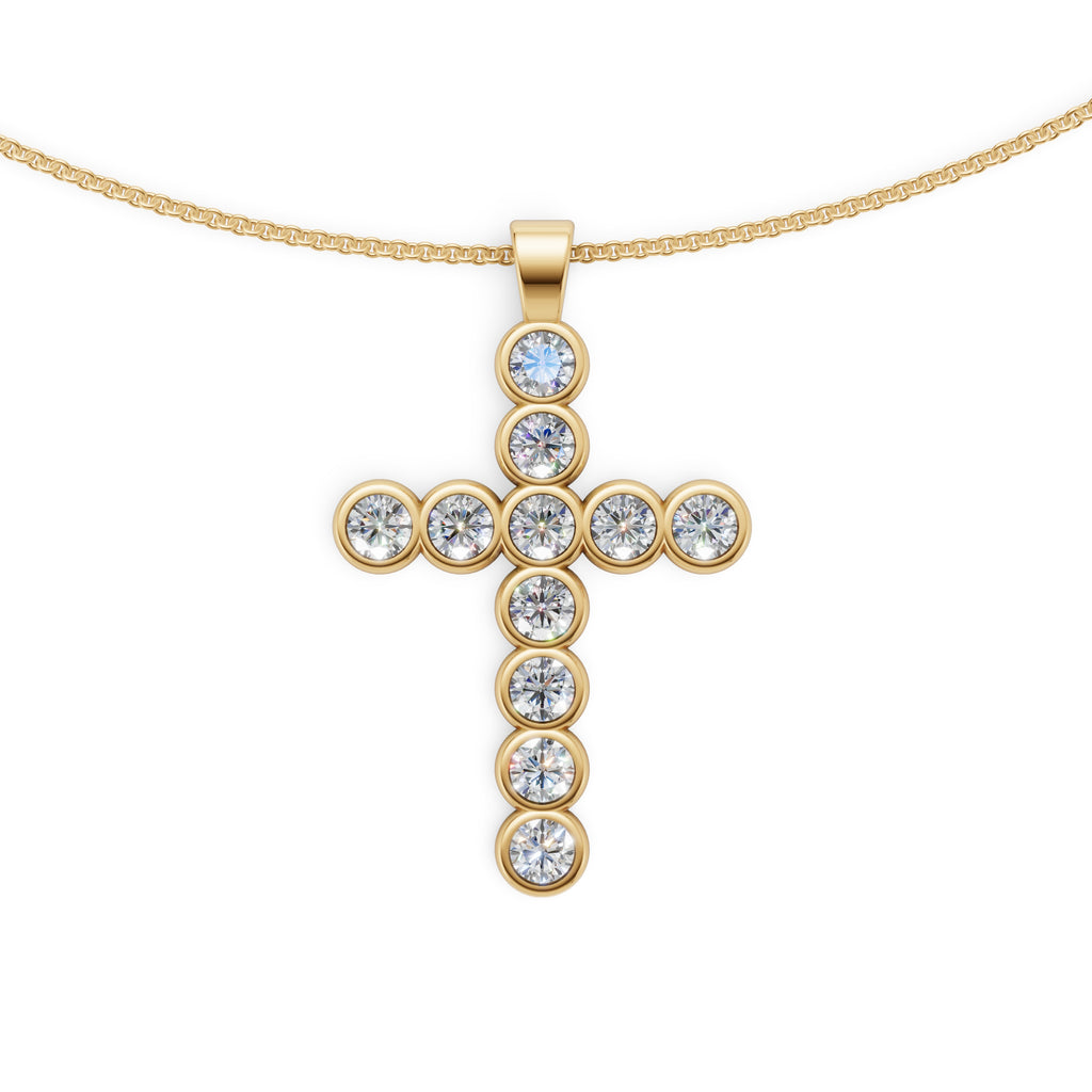 MCM 2.75 TCW, Bezel-Set Round Brilliant Cut Lab Diamond Cross Pendant Necklace
