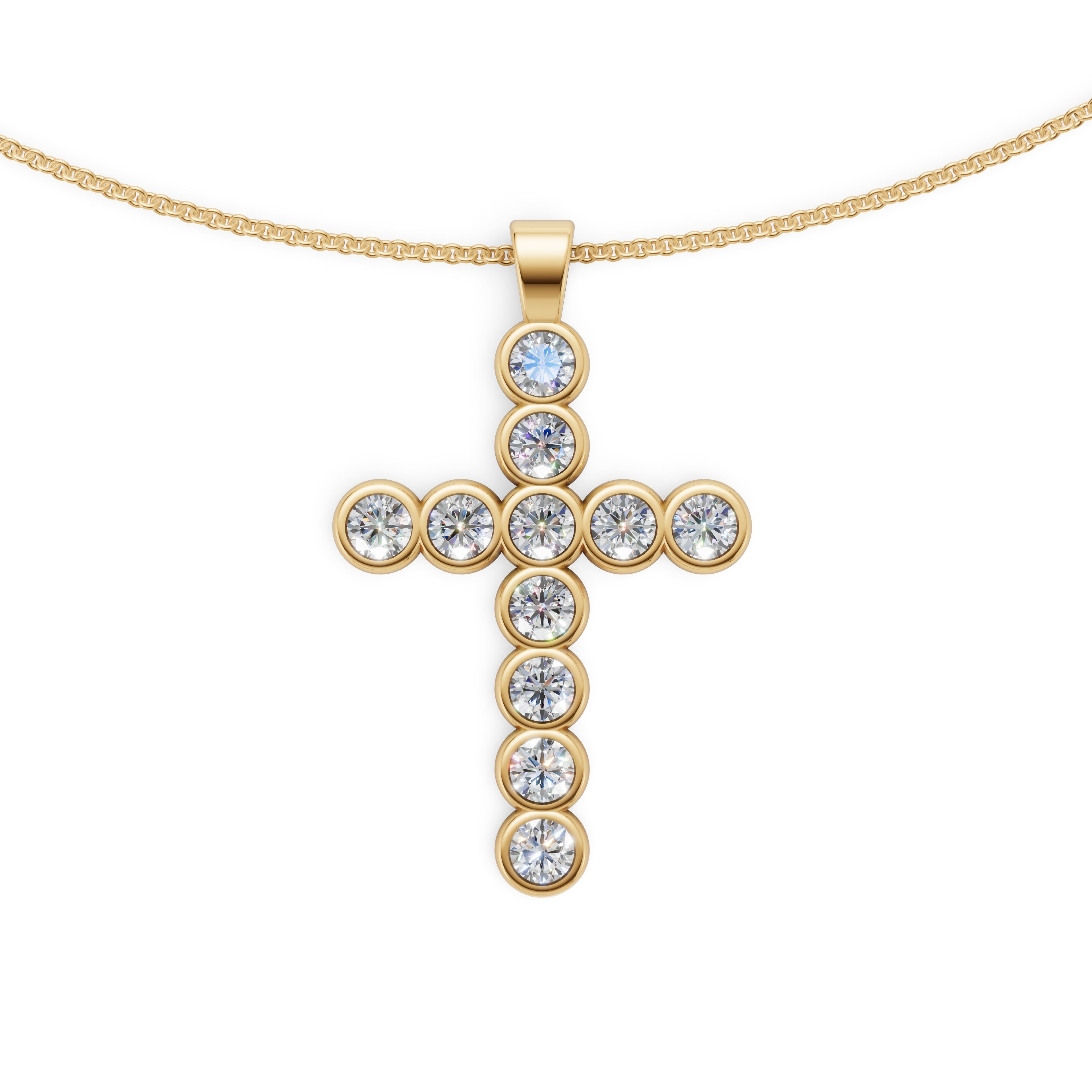 MCM 2.75 TCW, Bezel-Set Round Brilliant Cut Lab Diamond Cross Pendant Necklace