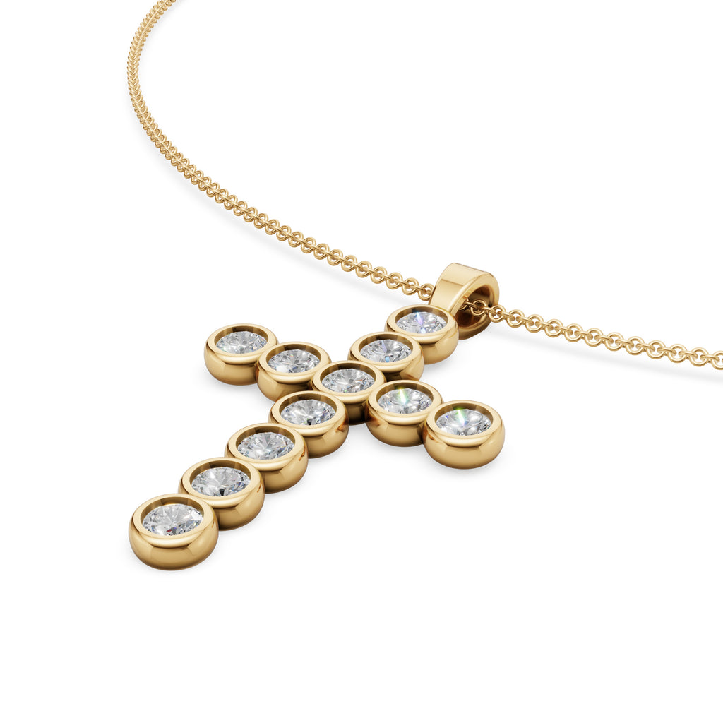 MCM 2.75 TCW, Bezel-Set Round Brilliant Cut Lab Diamond Cross Pendant Necklace