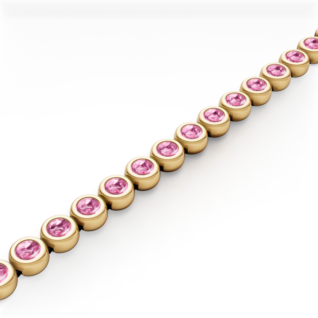 Desert Rose 3mm, Bezel-Set Pink Tourmaline Cabochon Tennis Bracelet