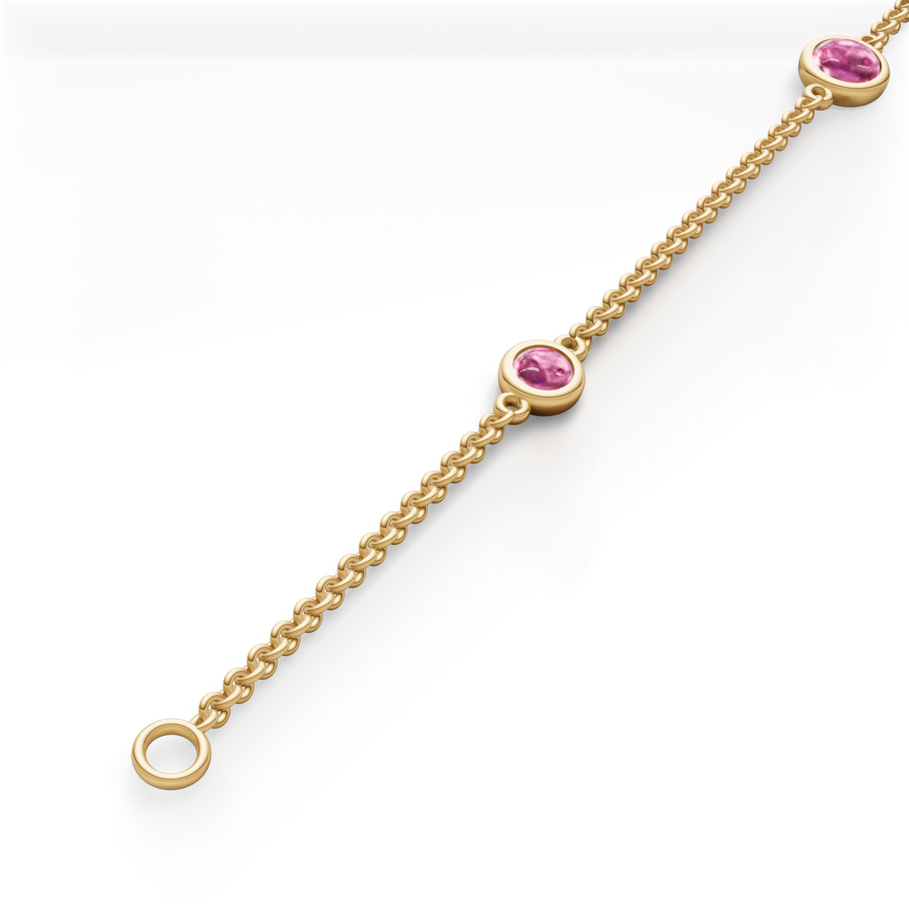 Desert Rose Bezel-Set Pink Tourmaline Cabochon 'Bubble' Charm Bracelet