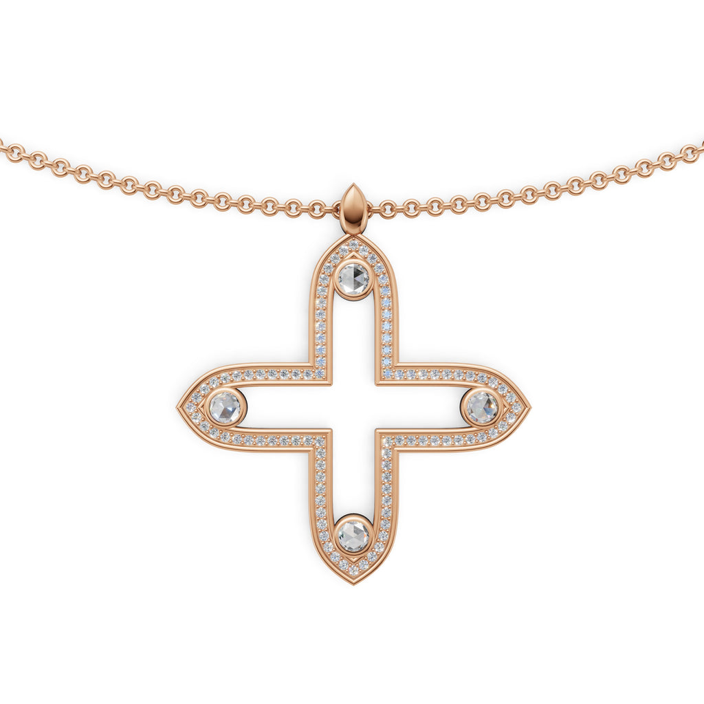 'Apollo' Lab Diamond Rose Cut & Pavé Pendant Necklace