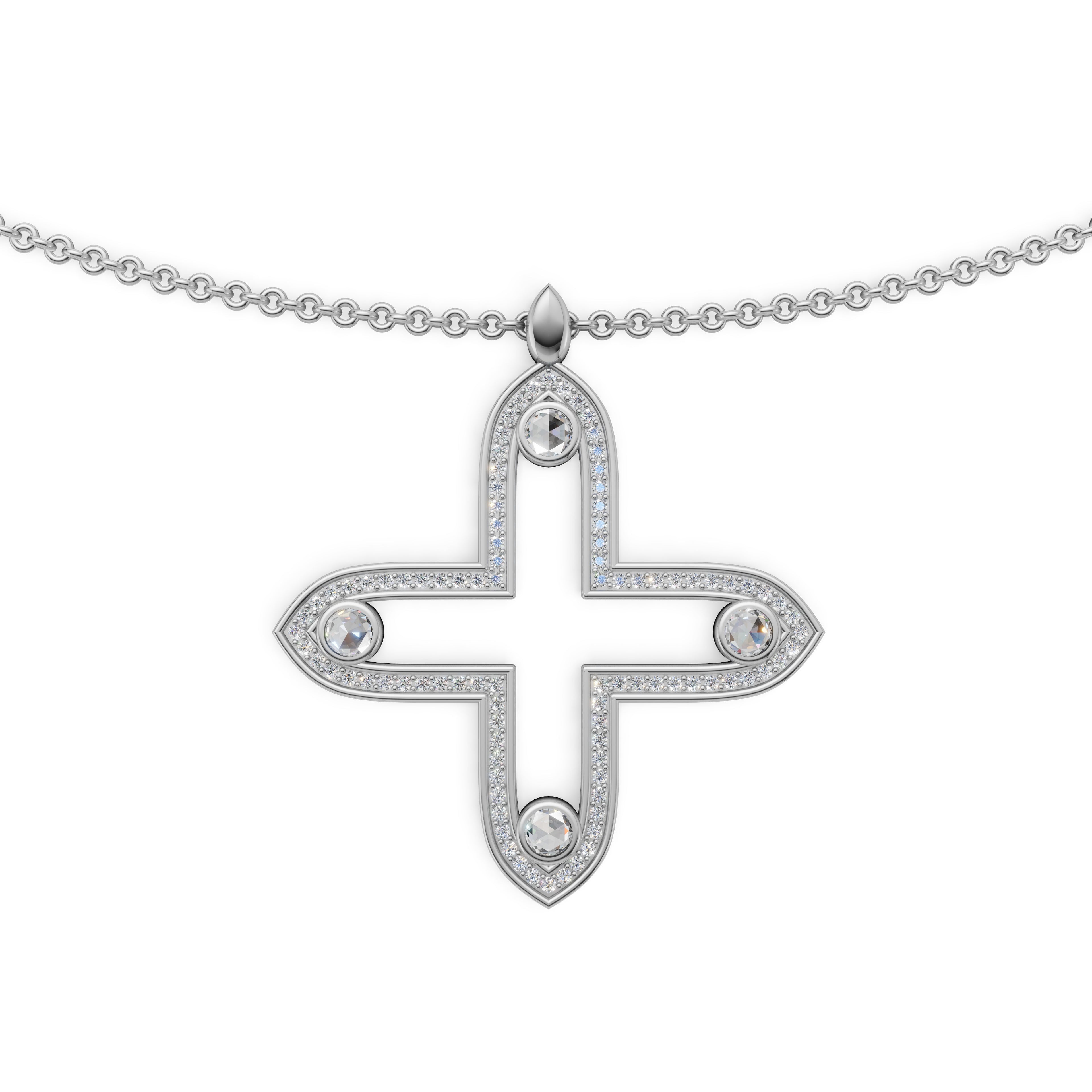 'Apollo' Lab Diamond Rose Cut & Pavé Pendant Necklace