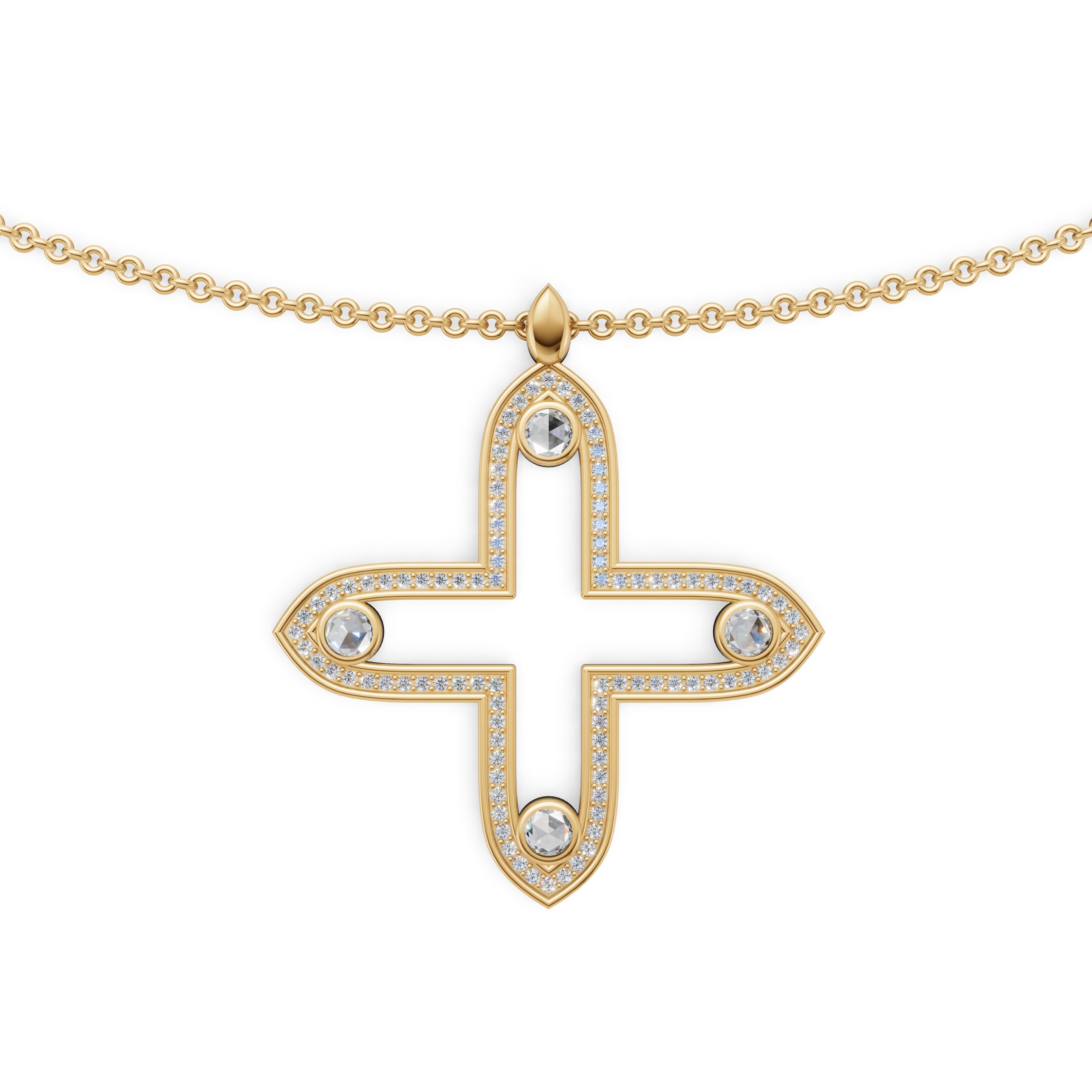 'Apollo' Lab Diamond Rose Cut & Pavé Pendant Necklace