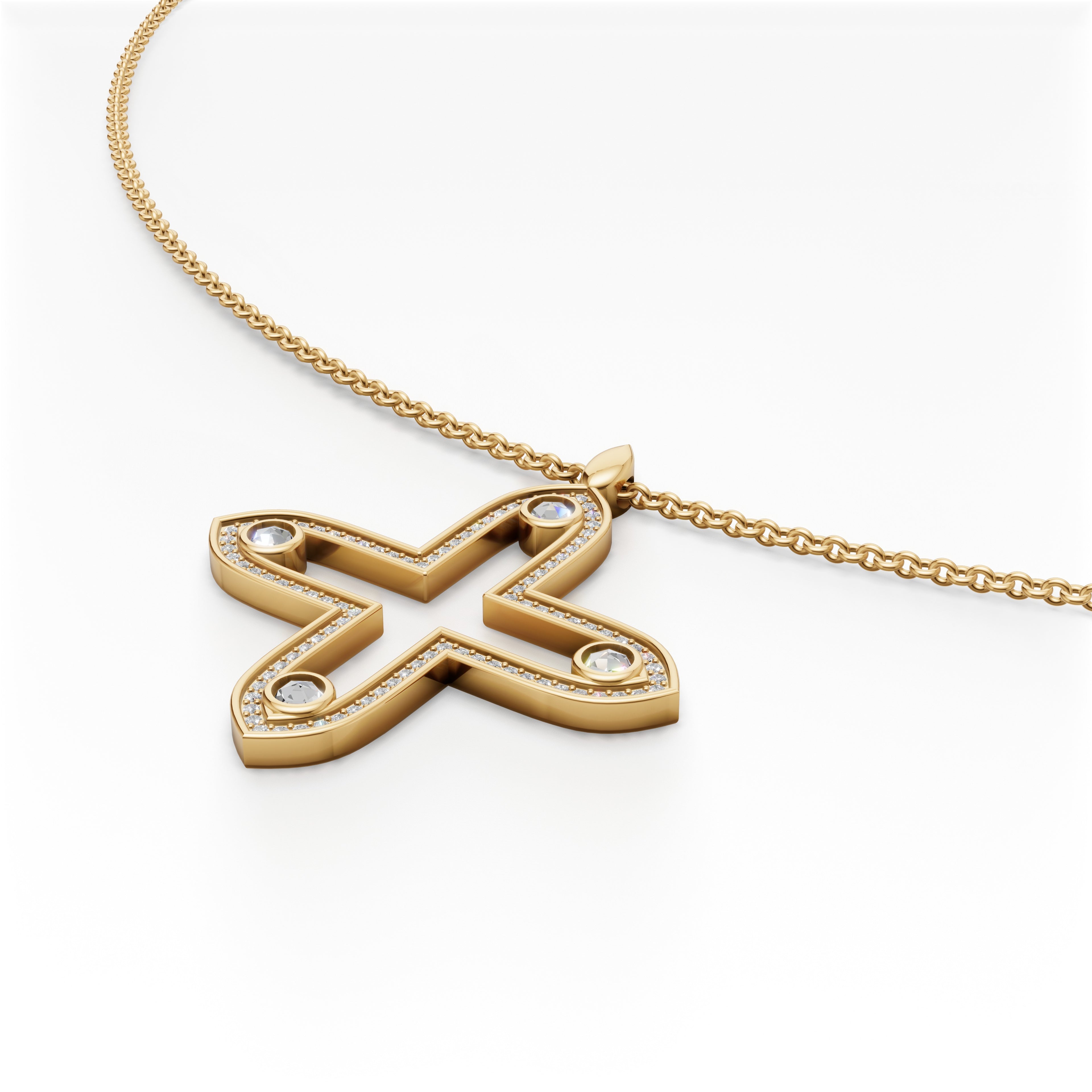 'Apollo' Lab Diamond Rose Cut & Pavé Pendant Necklace