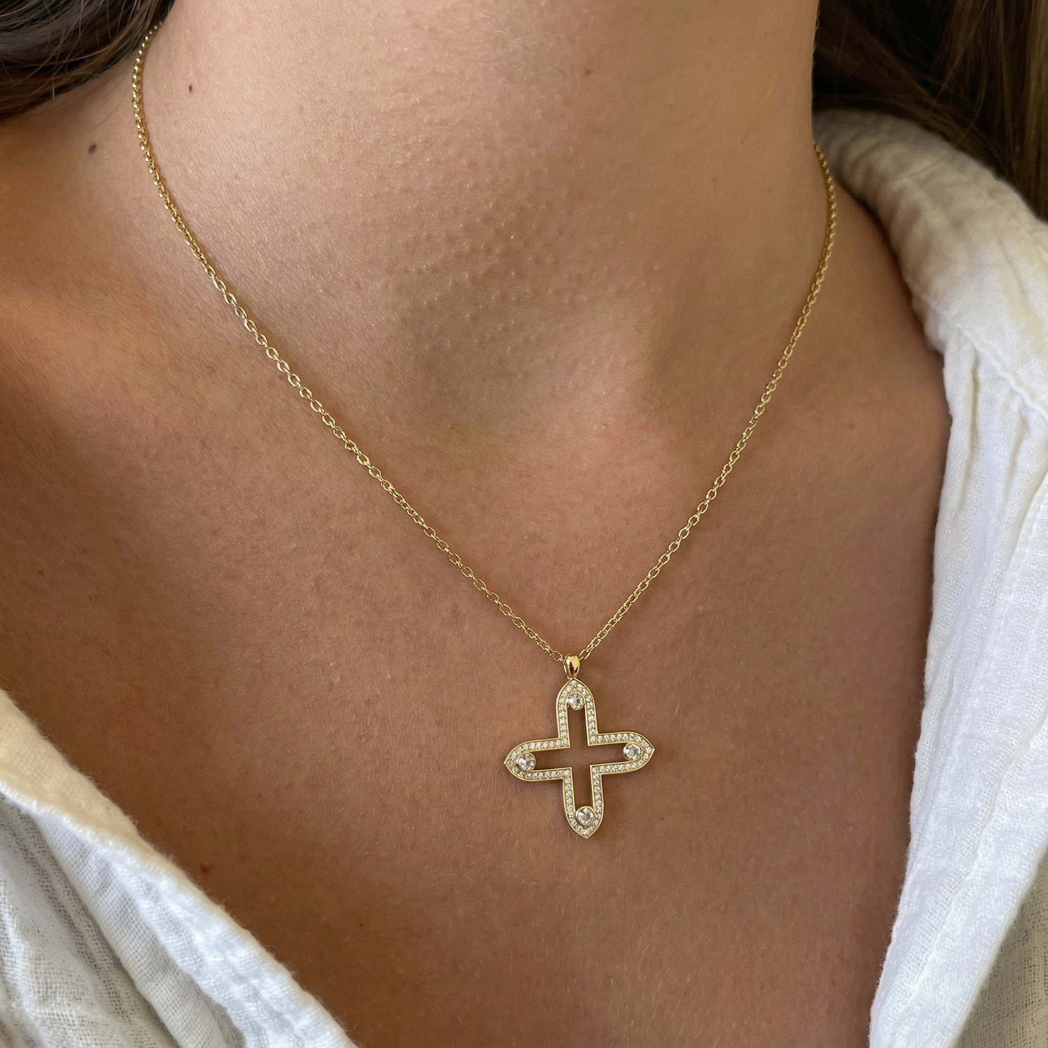 'Apollo' Lab Diamond Rose Cut & Pavé Pendant Necklace