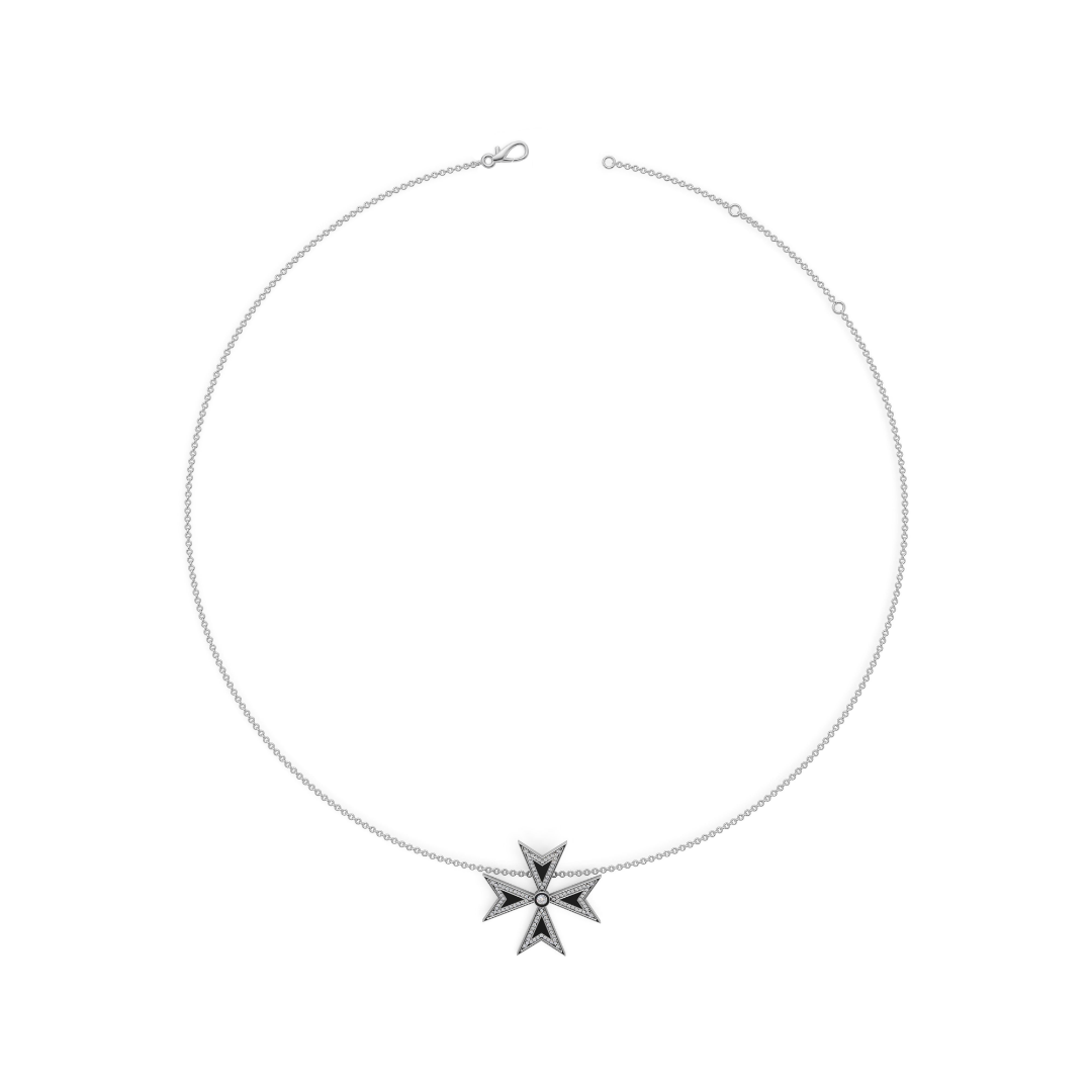 'Maltese Cross' Lab Diamond Rose Cut & Pavé Pendant Necklace