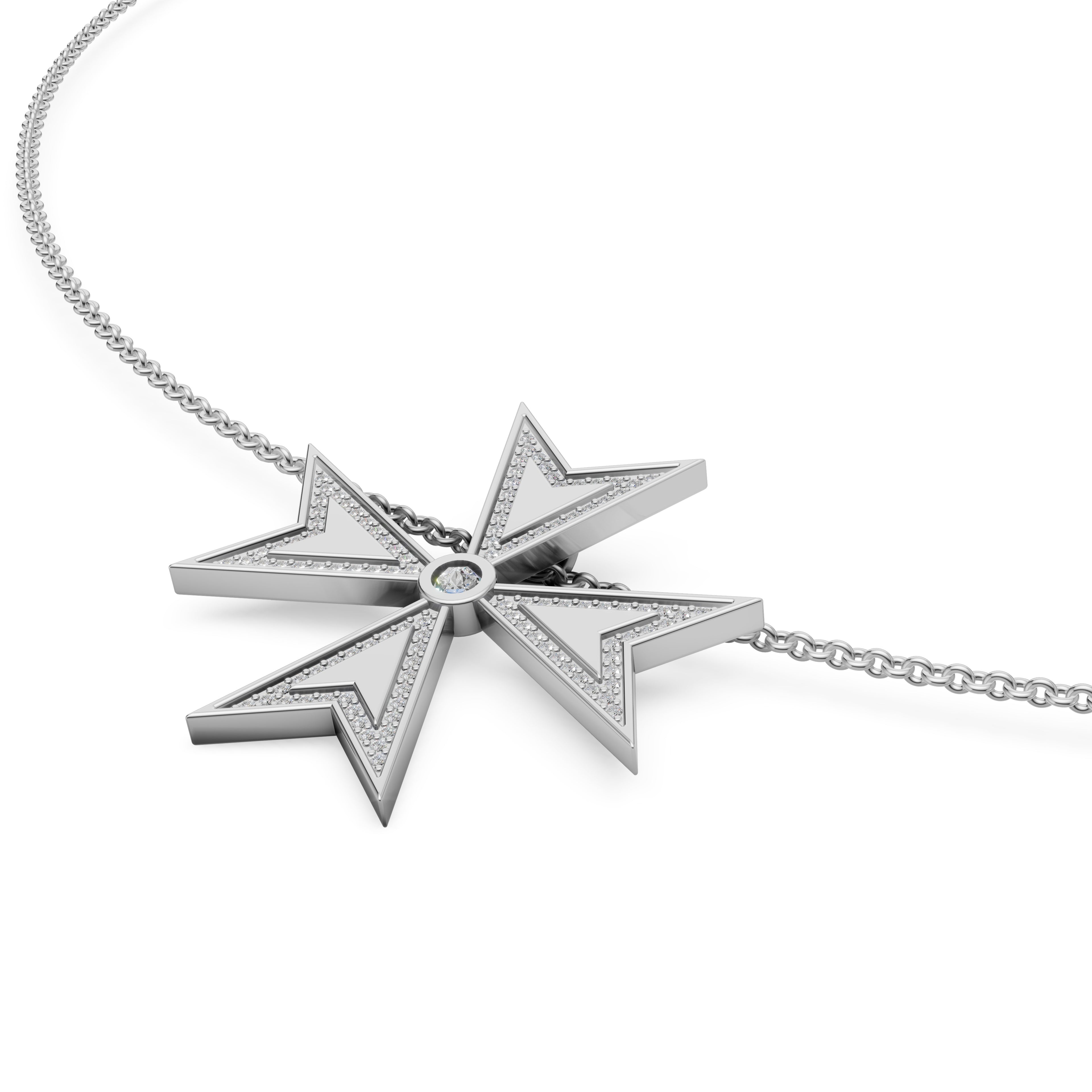 'Maltese Cross' Lab Diamond Rose Cut & Pavé Pendant Necklace