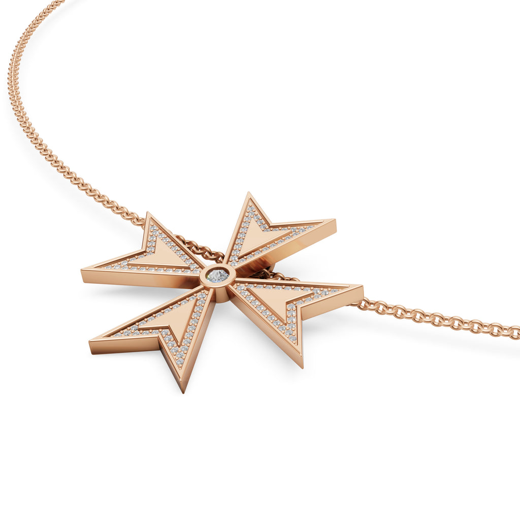 'Maltese Cross' Lab Diamond Rose Cut & Pavé Pendant Necklace