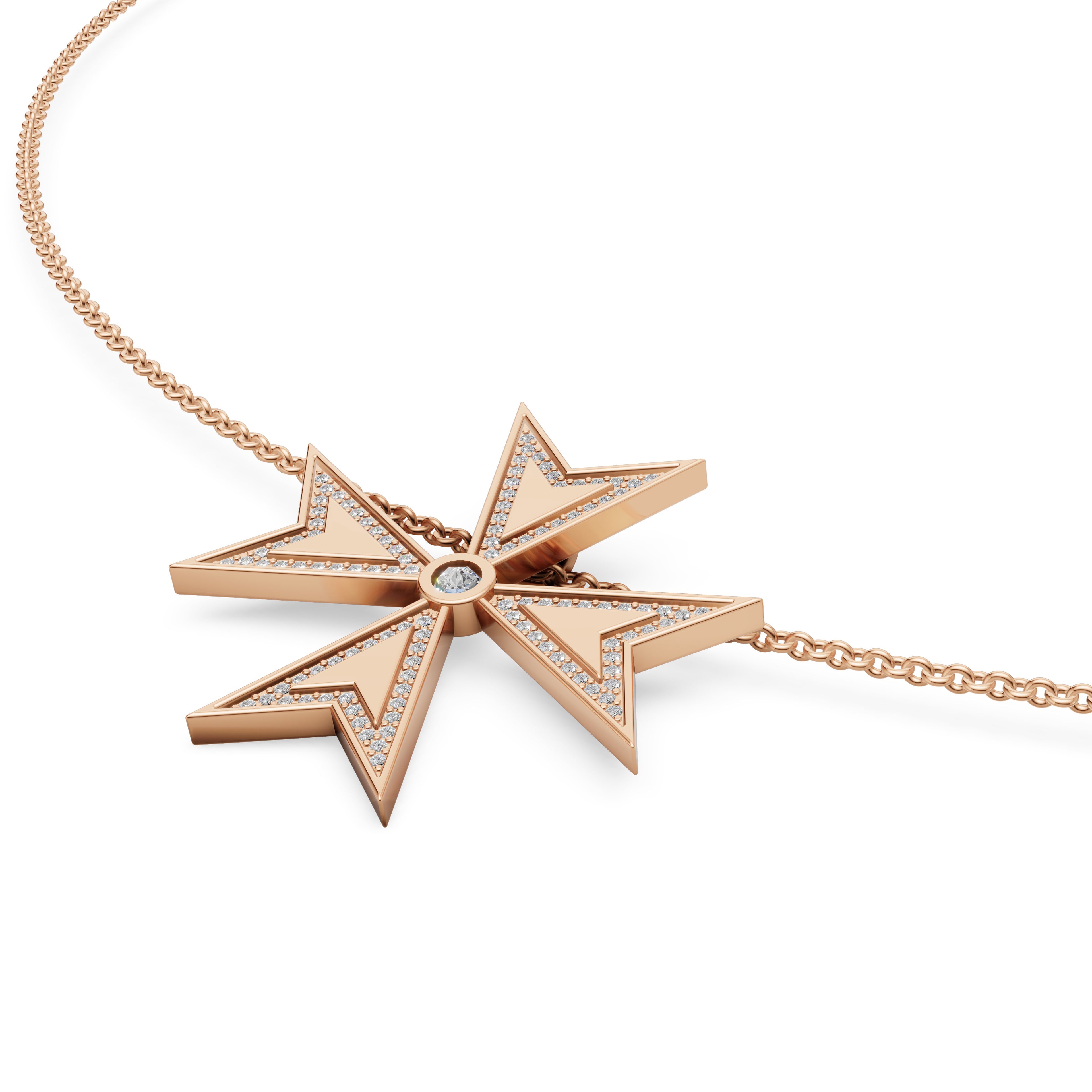 'Maltese Cross' Lab Diamond Rose Cut & Pavé Pendant Necklace