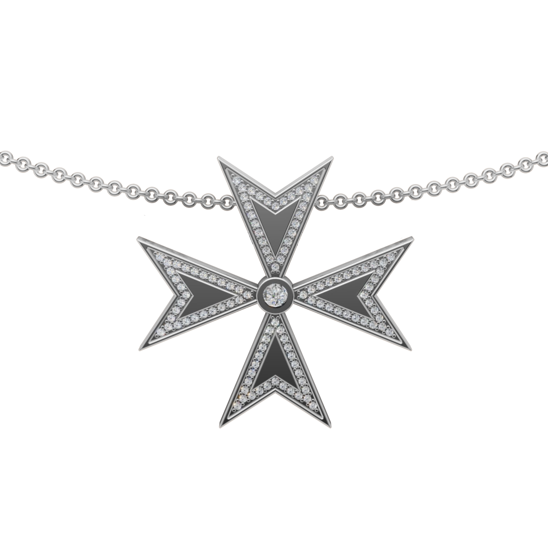 'Maltese Cross' Lab Diamond Rose Cut & Pavé Pendant Necklace