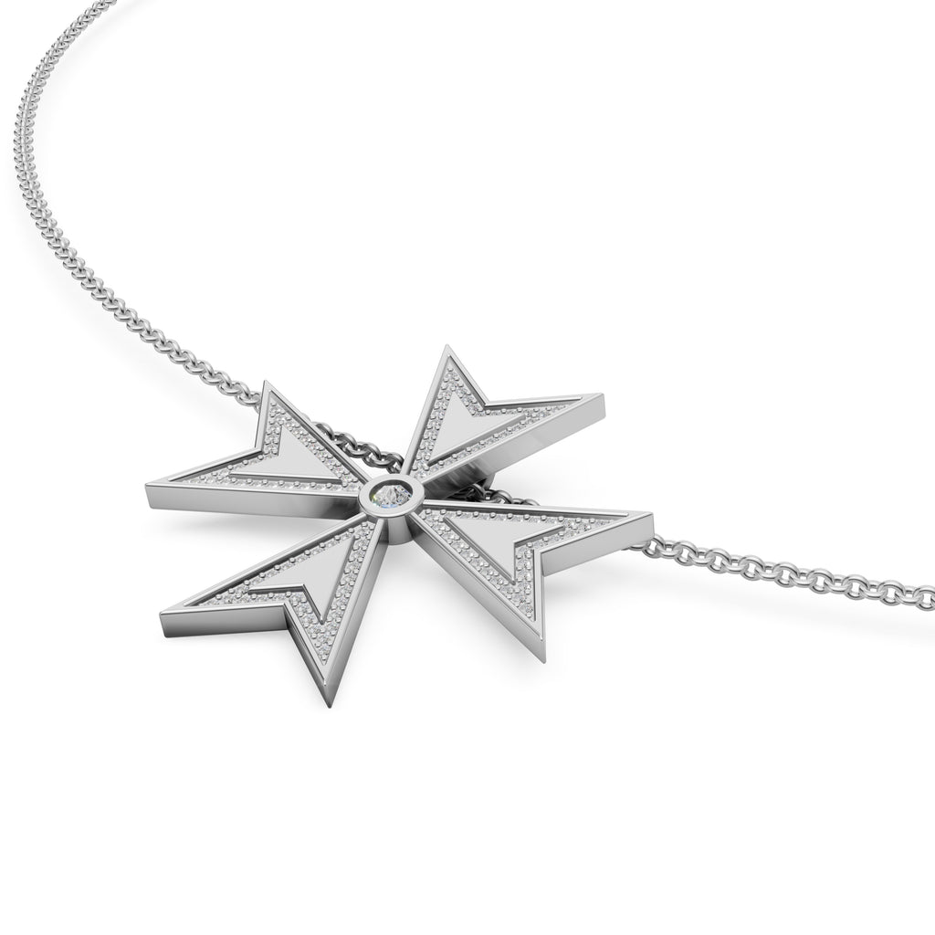 'Maltese Cross' Lab Diamond Rose Cut & Pavé Pendant Necklace