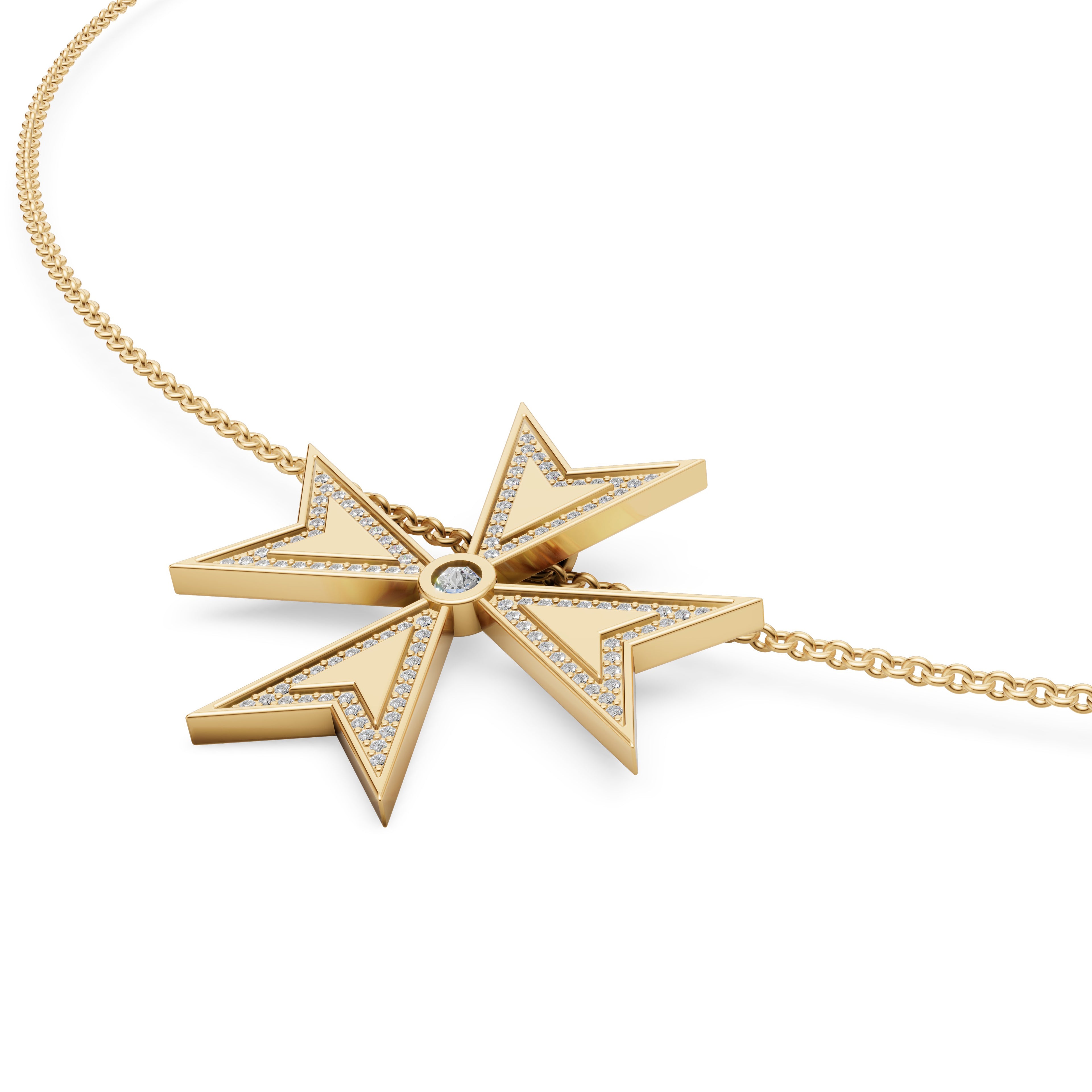 'Maltese Cross' Lab Diamond Rose Cut & Pavé Pendant Necklace