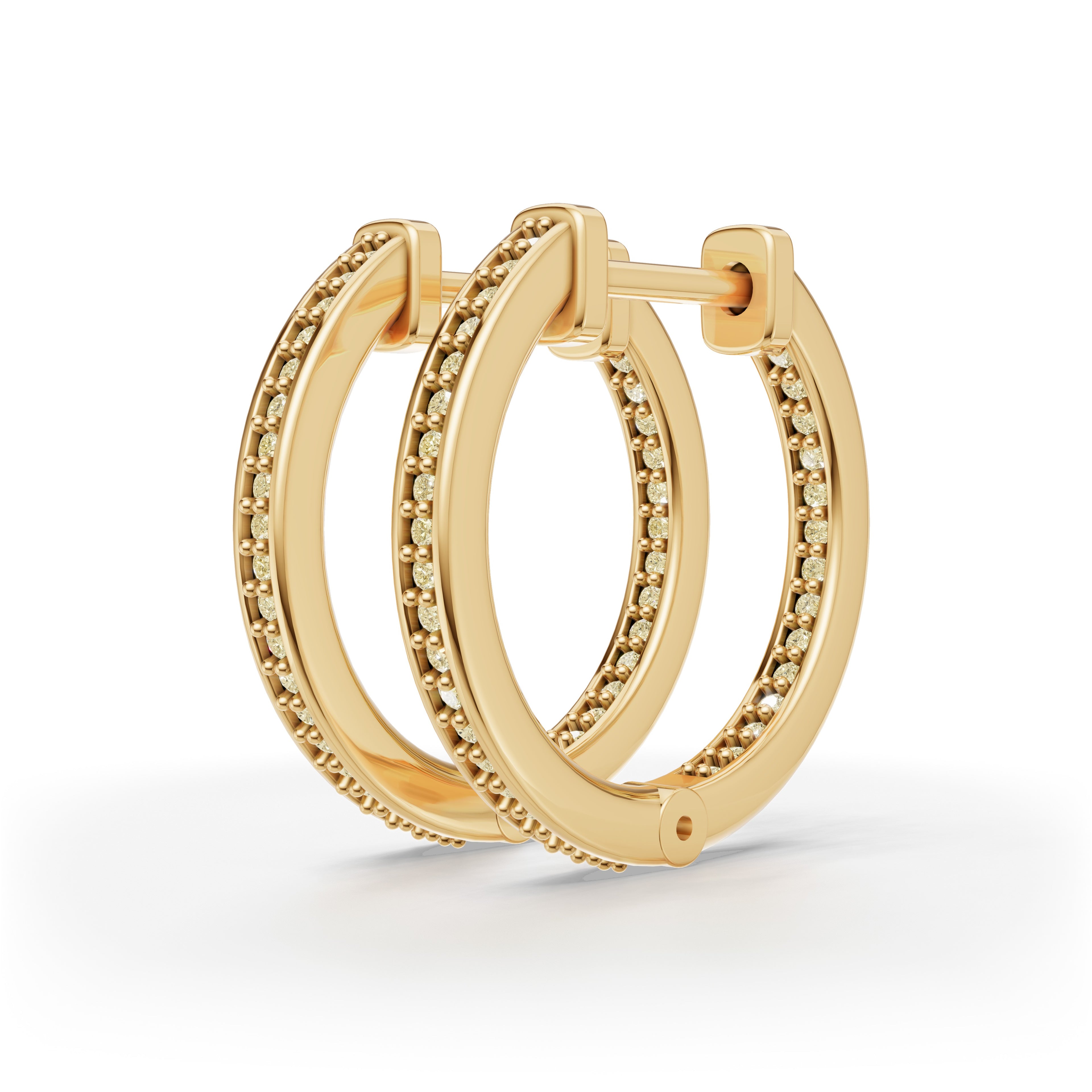 'Diana' Fancy Champagne Natural Diamond Pavé, Inside-Out Small Hoop Earrings